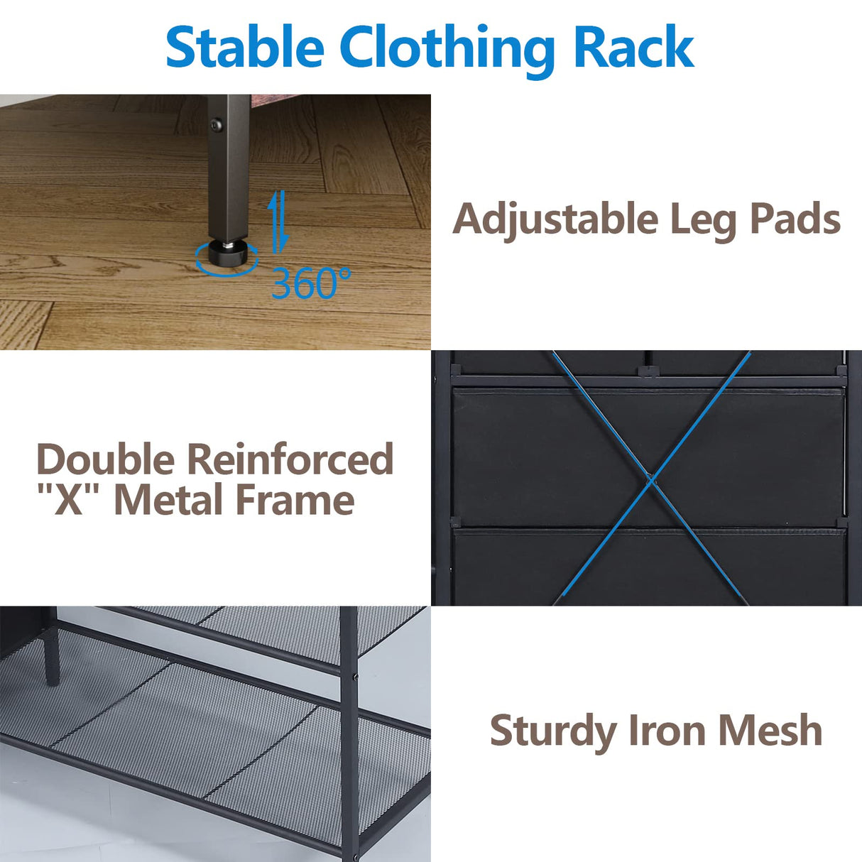 Auromie Clothes Rack with 5 Drawers & 4 Storage Shelves, 59.1W*70.9H Heavy Duty Clothing Rack with 2 Hanging Rods, Wardrobe Closet Organizer System with 5 Hooks, Freestanding Garment Rack (Rustic) Auromie