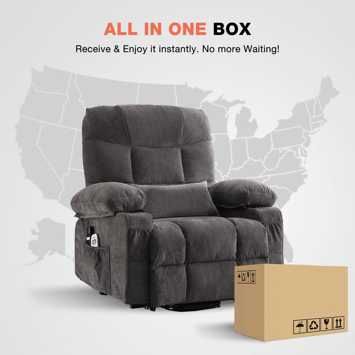 MAHOMICO Power Lift Recliner Chair for Elderly with Vibration Massage and Lumbar Heating, Electric Lift Recliner Single Sofa with Side Pocket, Two Cup Holders and USB Charge Port for Living Room MAHOMICO