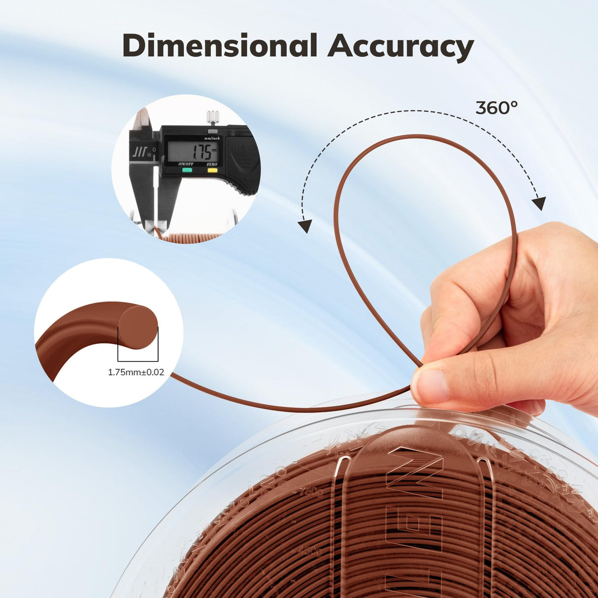 AMOLEN 3D Printer Filament PLA, 1.75mm PLA Filament Chestnut Brown PLA, 1KG/2.2lb, Dimensional Accuracy +/- 0.02 mm, Smooth & Non-Tangle, Fits for Most FDM 3D Printer, Supporting Up to 500mm/s AMOLEN