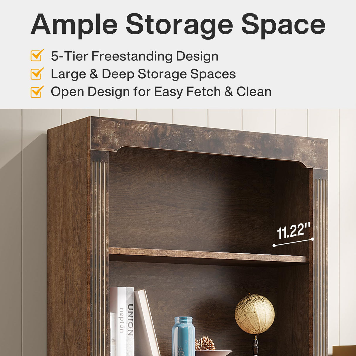 Tribesigns 70-Inch Rustic Brown 5-Tier Bookcase for Home and Office Tribesigns