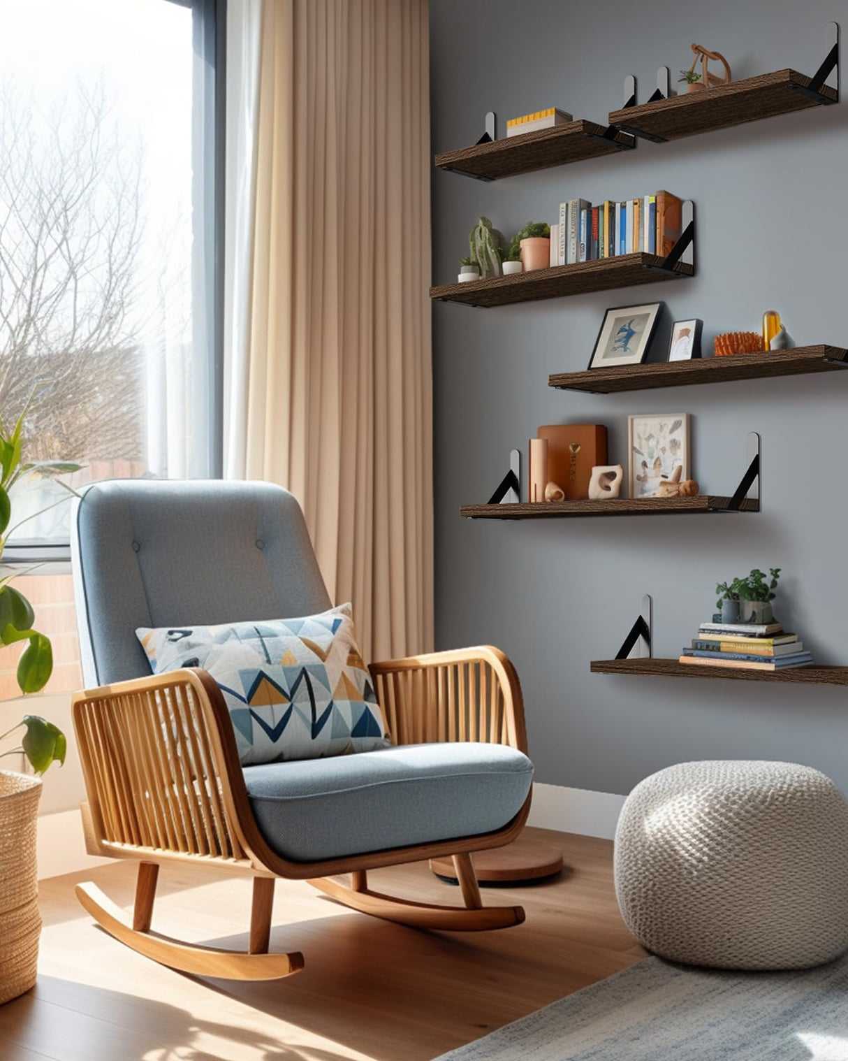 AMADA HOMEFURNISHING Wall Shelves Set of 6, Wood Floating Shelves for Wall Decor, Rustic Farmhouse Wall Shelves for Bedroom, Bathroom Shelves for Wall Storage, Book Shelves for Living Room, Brown AMADA HOMEFURNISHING