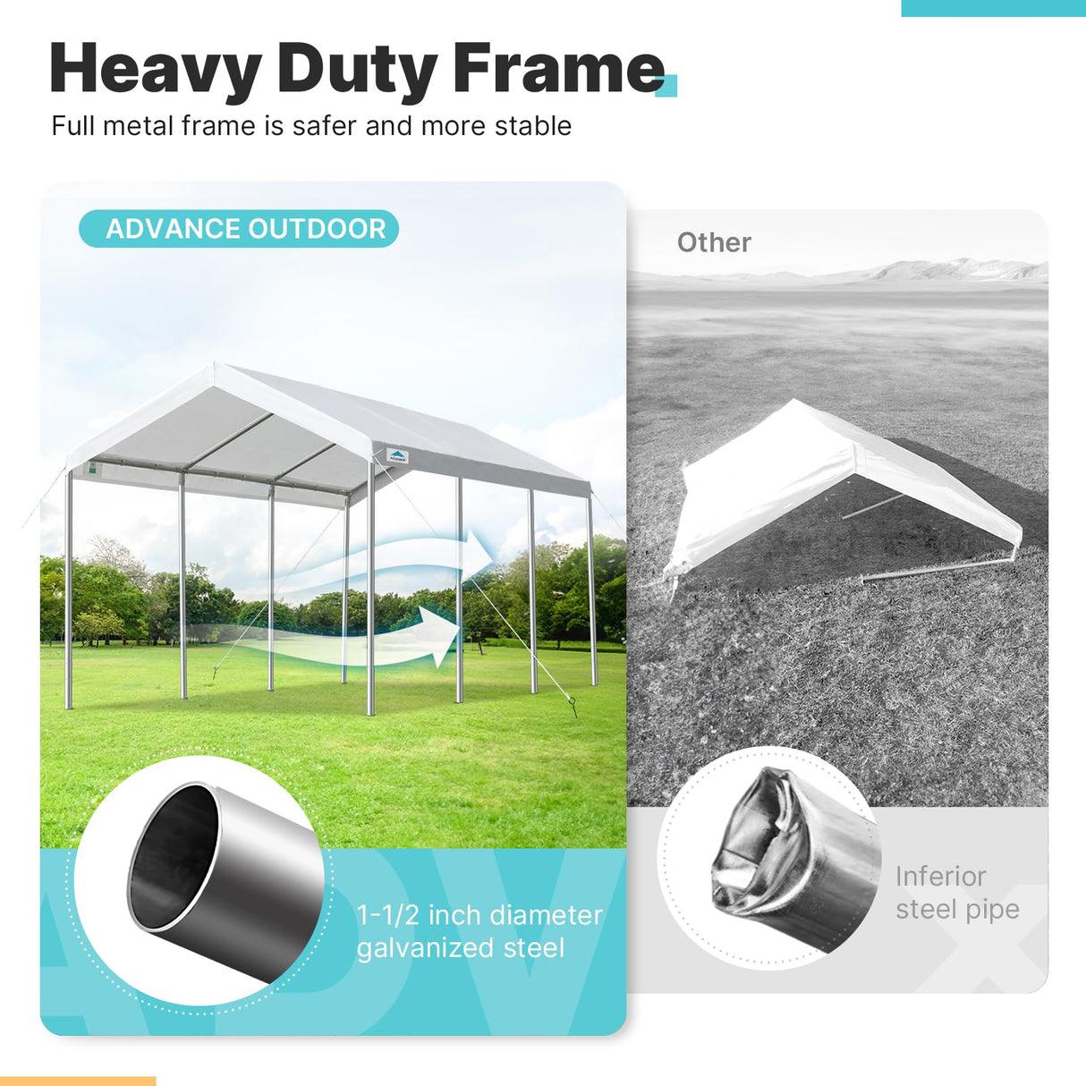 ADVANCE OUTDOOR 10x20 ft Heavy Duty Carport, Adjustable Height Garage Car Canopy Party Tent Boat Shelter, White ADVANCE OUTDOOR