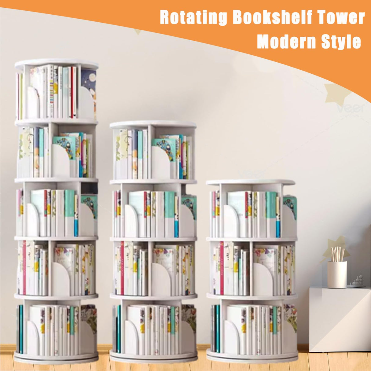 Lebolna 4-Tier Natural Wood Rotating Bookshelf Tower for Organising Your Space Lebolna