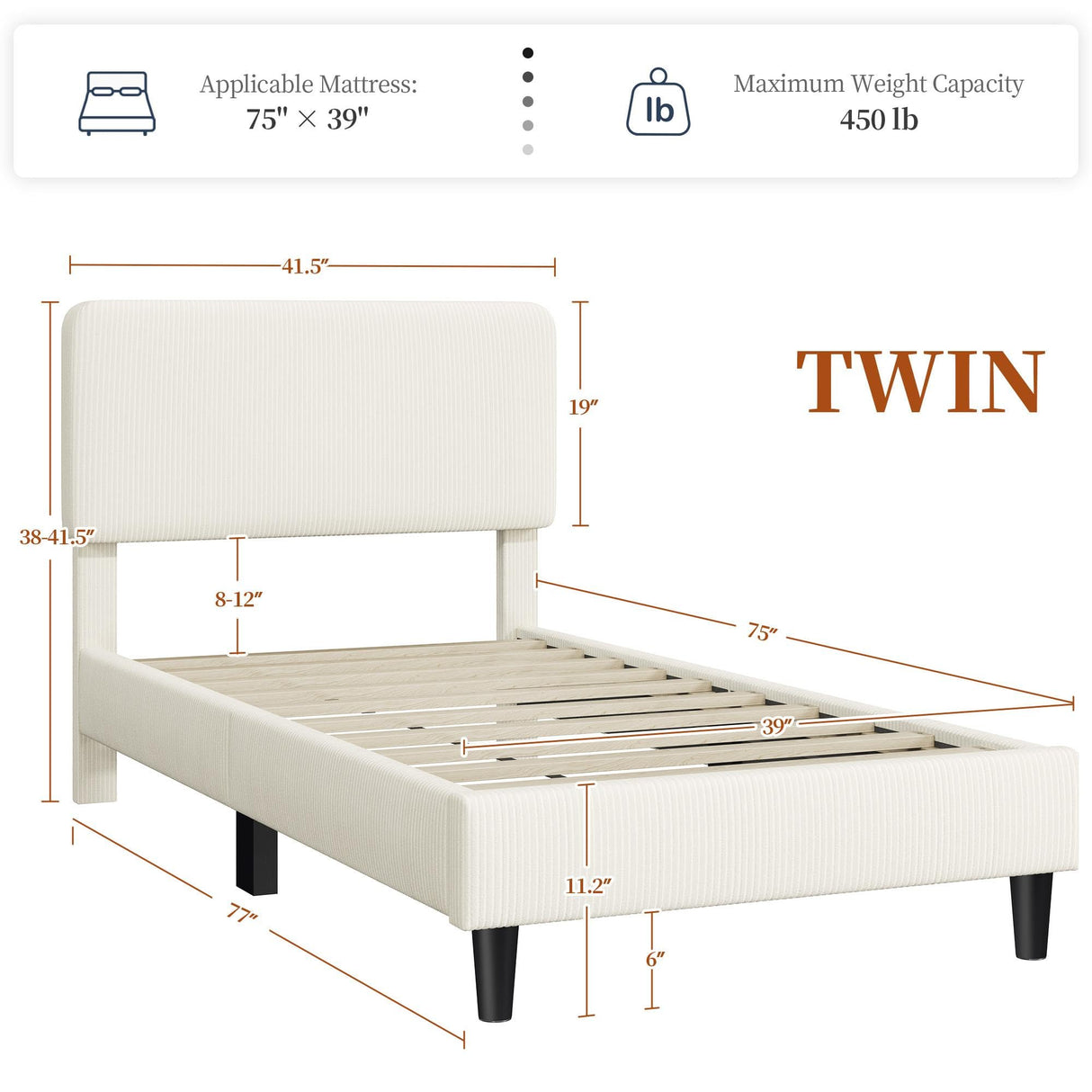 Yaheetech Twin Bed Frames with Adjustable Headboard, Chenille Fabric Upholstered Headboard/Platform Bed, Twin Size Bed Frame No Box Spring Needed/Mattress Foundation/Wood Slats Support/Easy Assembly Yaheetech