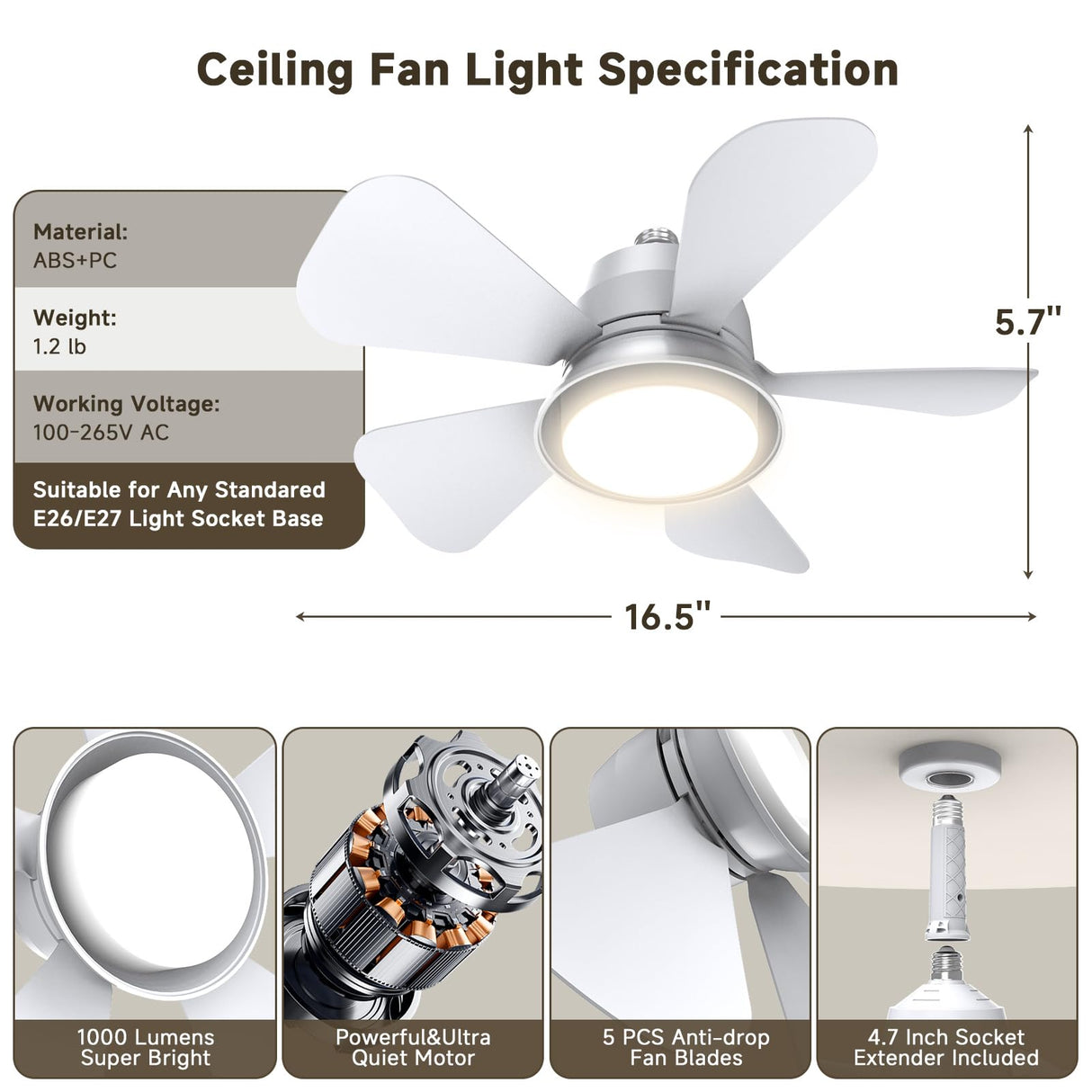 MOTCTQVD Ceiling Fans with Lights and Remote, Ceiling Fan Light 3000K-6000K 3 Colors Dimmable, Modern Ceiling Fan with Light, 1000 Lumens LED Ceiling Fans for Bedroom Garage Kitchen Living Room MOTCTQVD