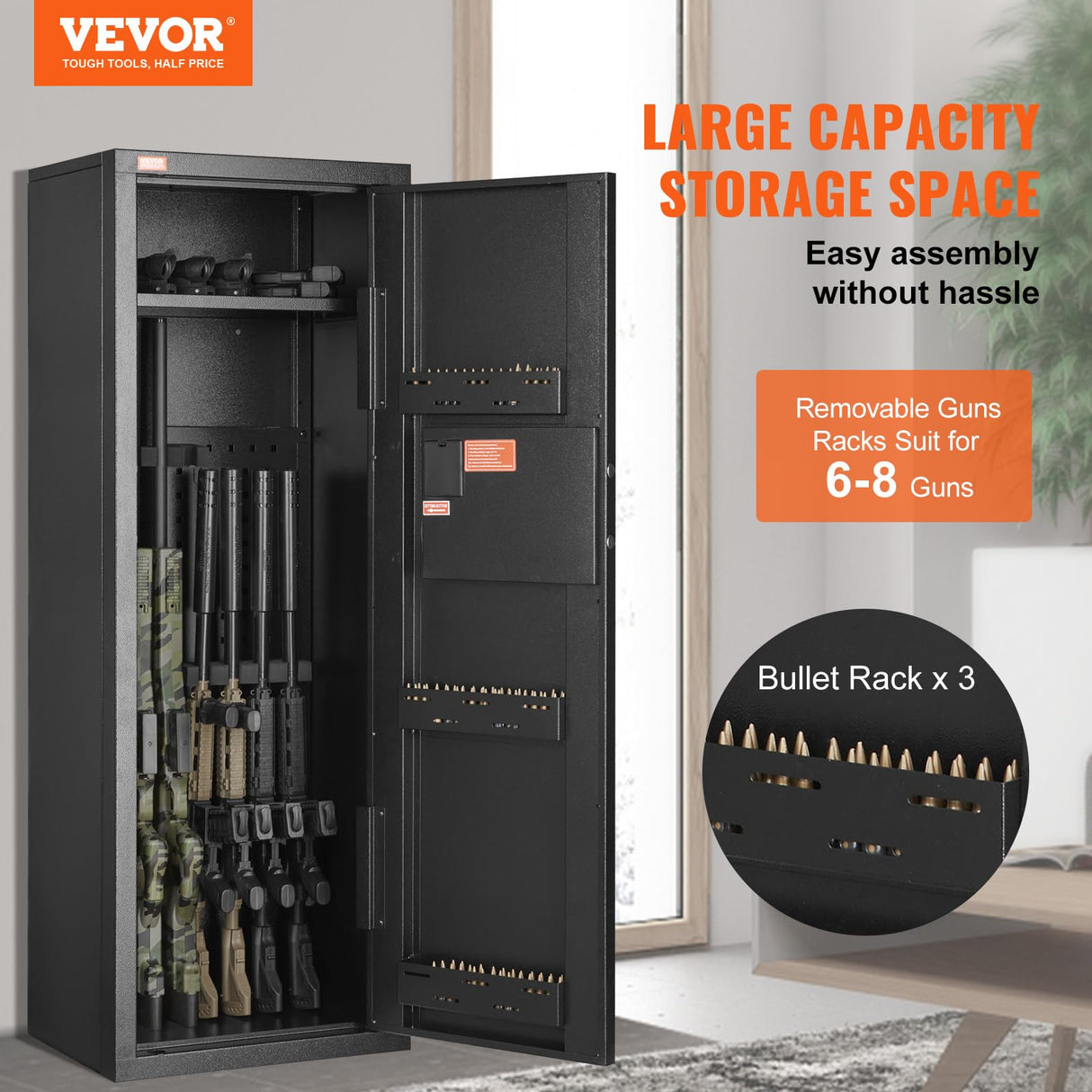 VEVOR 6-8 Rifles Gun Safe, Rifle Safe with Lock & Digital Keypad, Quick Access Tall Gun Storage Cabinet with Removable Shelf, Rifle Cabinet for Home Rifle and Shotguns VEVOR