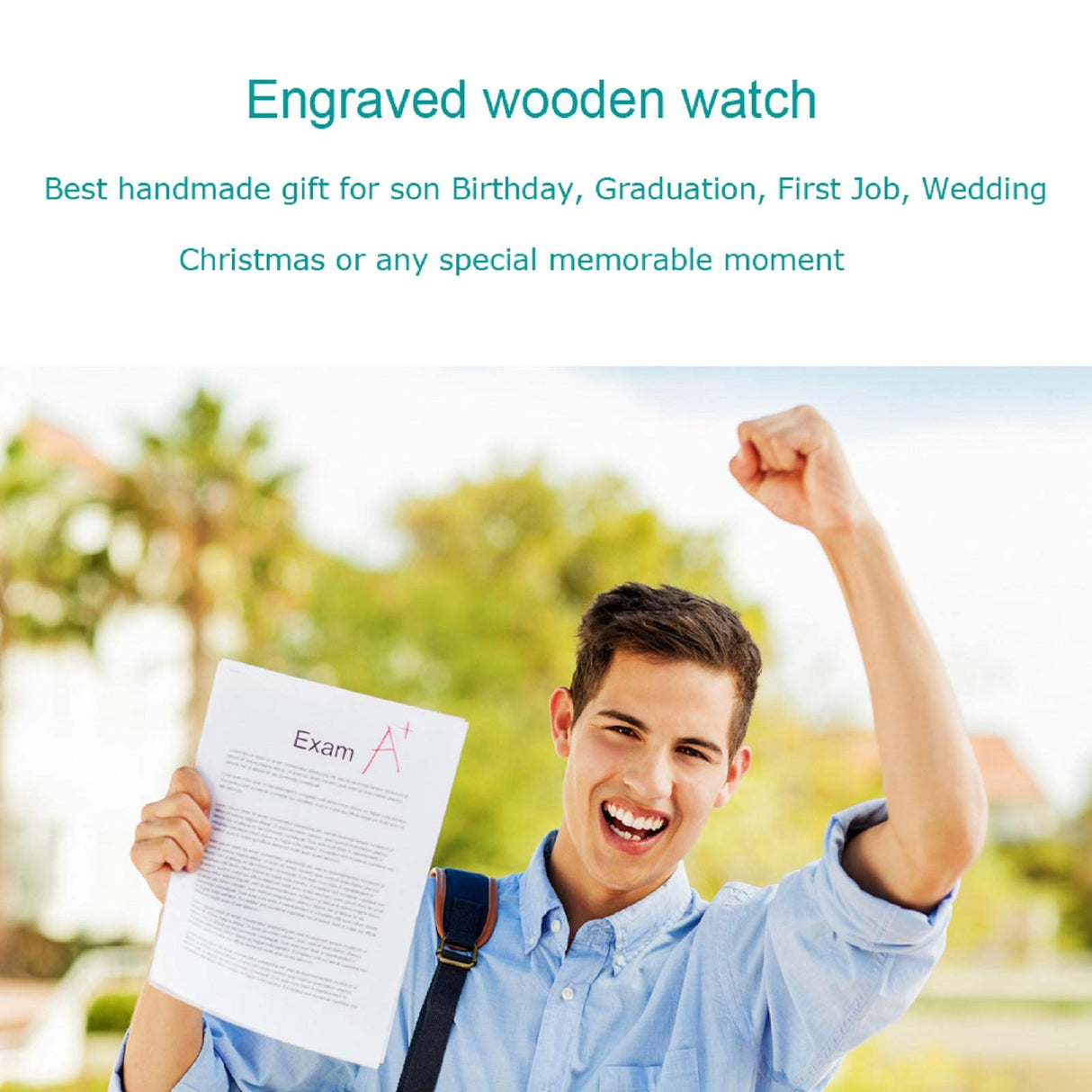 UMIPHIMAT to My Son Engraved Watch Black Leather Strap Handmade Ebony Wooden Natural Custom Wood Watch for Son Birthday Graduation Gifts UMIPHIMAT