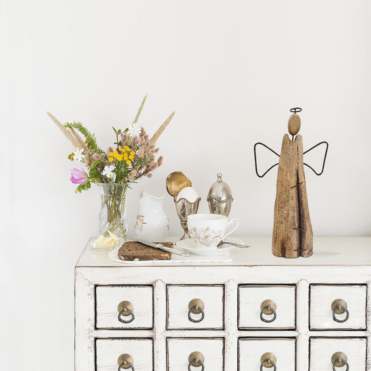 Veclotch Rustic Wood Angel Figurine Hand Craved Guardian Angel Sculpture Table Top Decoration Farmhouse Angel Statue Home Decor (10.8"" H), Brown Veclotch