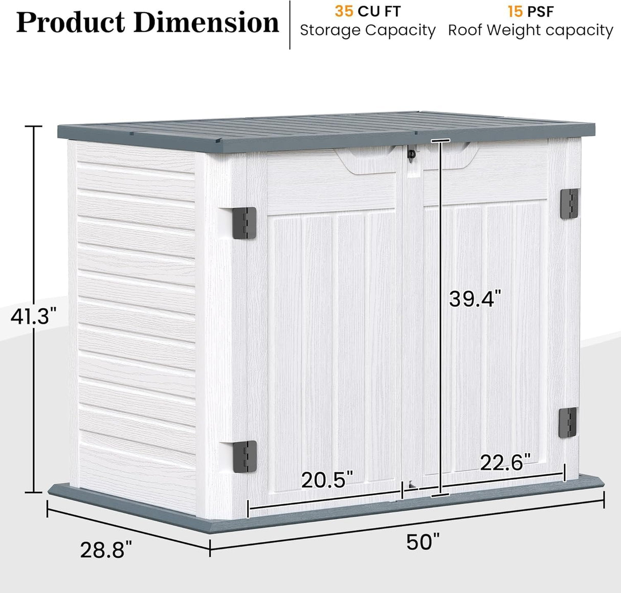 UDPATIO Outdoor Storage Cabinet 35 Cu Ft, Resin Horizontal Outdoor Trash Can Storage Box Lockable Shed 4 x 2 ft for Garbage, Garden Tools, Lawn Mowers UDPATIO