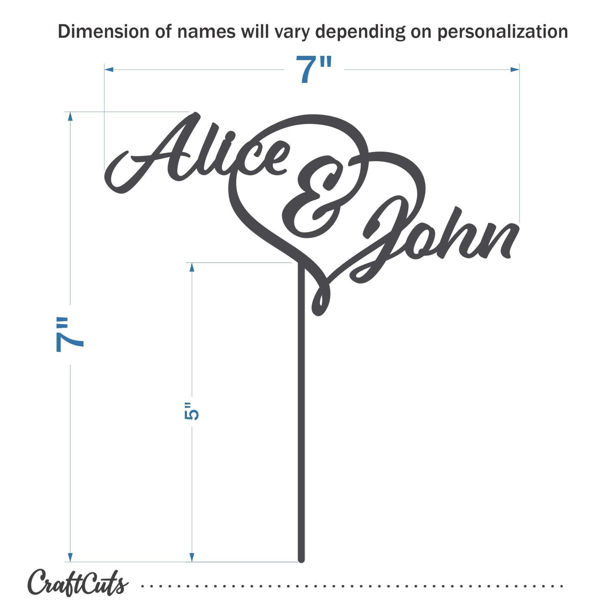 First Names Heart Wood Cake Topper Baltic Birch Wooden Laser Cut Burnt Delicate Personalized Custom Wedding Natural Unfinished Ampersand CraftCuts