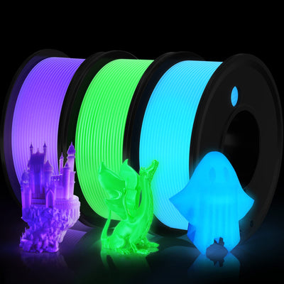FAHKNS 3D Printer Filament PLA Glow in The Dark 1.75mm 3-D Printing Materials 3 Colors Bundle Print Filimate 1.75 mm Green Blue Purple Filiment Accuracy ±0.05mm Spool Vacuum Pack 250G Rolls Fillament