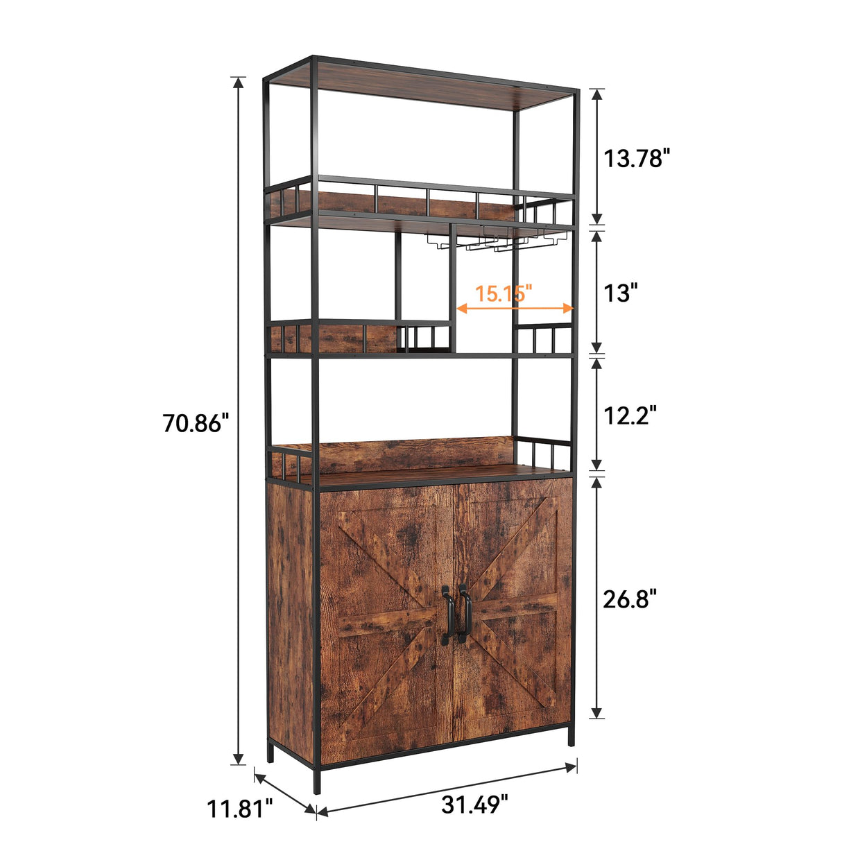 IDEALHOUSE Vintage Industrial Freestanding Wine & Bar Cabinet with Glass Holder IDEALHOUSE
