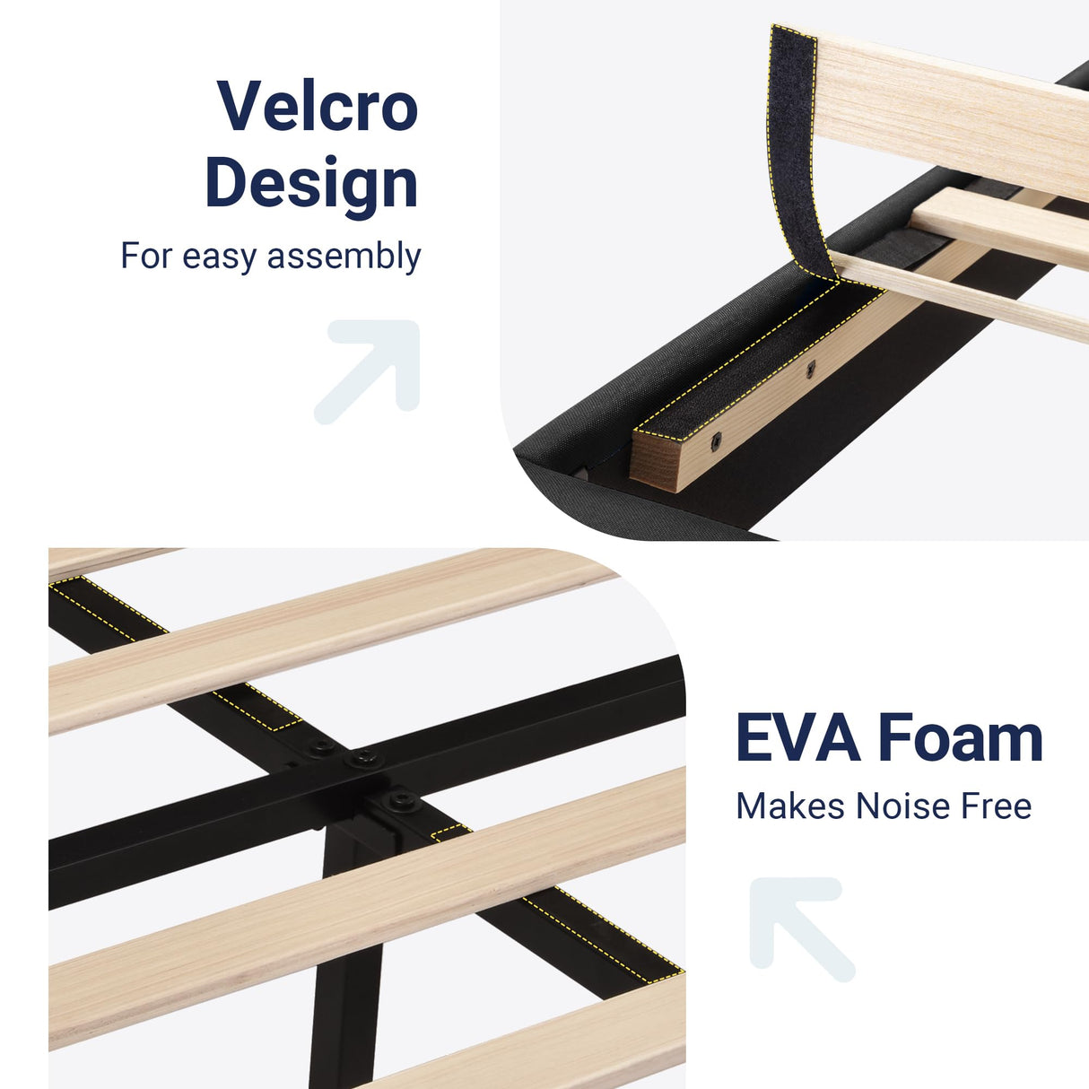 Allewie Dark Grey King Size Platform Bed Frame with Upholstered Headboard and Wooden Slats Allewie