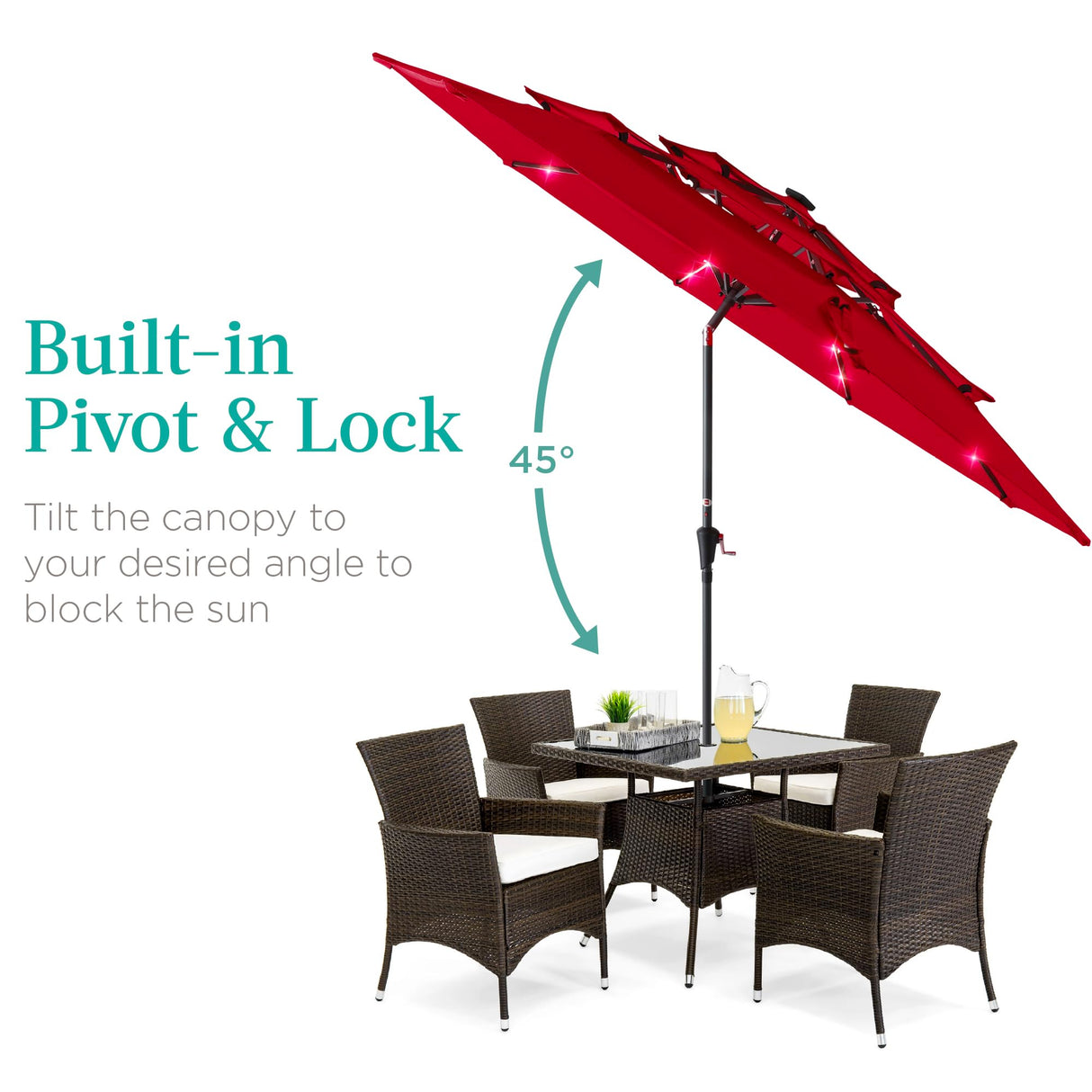 Best Choice Products 10ft 3-Tier Solar Patio Umbrella, Outdoor Market Sun Shade for Backyard, Deck, Poolside w/ 24 LED Lights, Tilt Adjustment, Easy Crank, 8 Ribs - Red Best Choice Products