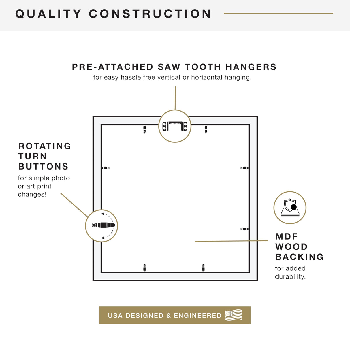 MCS Studio Gallery Classic 16x16 Picture Frame Black Woodgrain, Vertical & Horizontal Wall Hanging Large Picture Frame for Photos, Posters & Art Prints (1-Pack) MCS