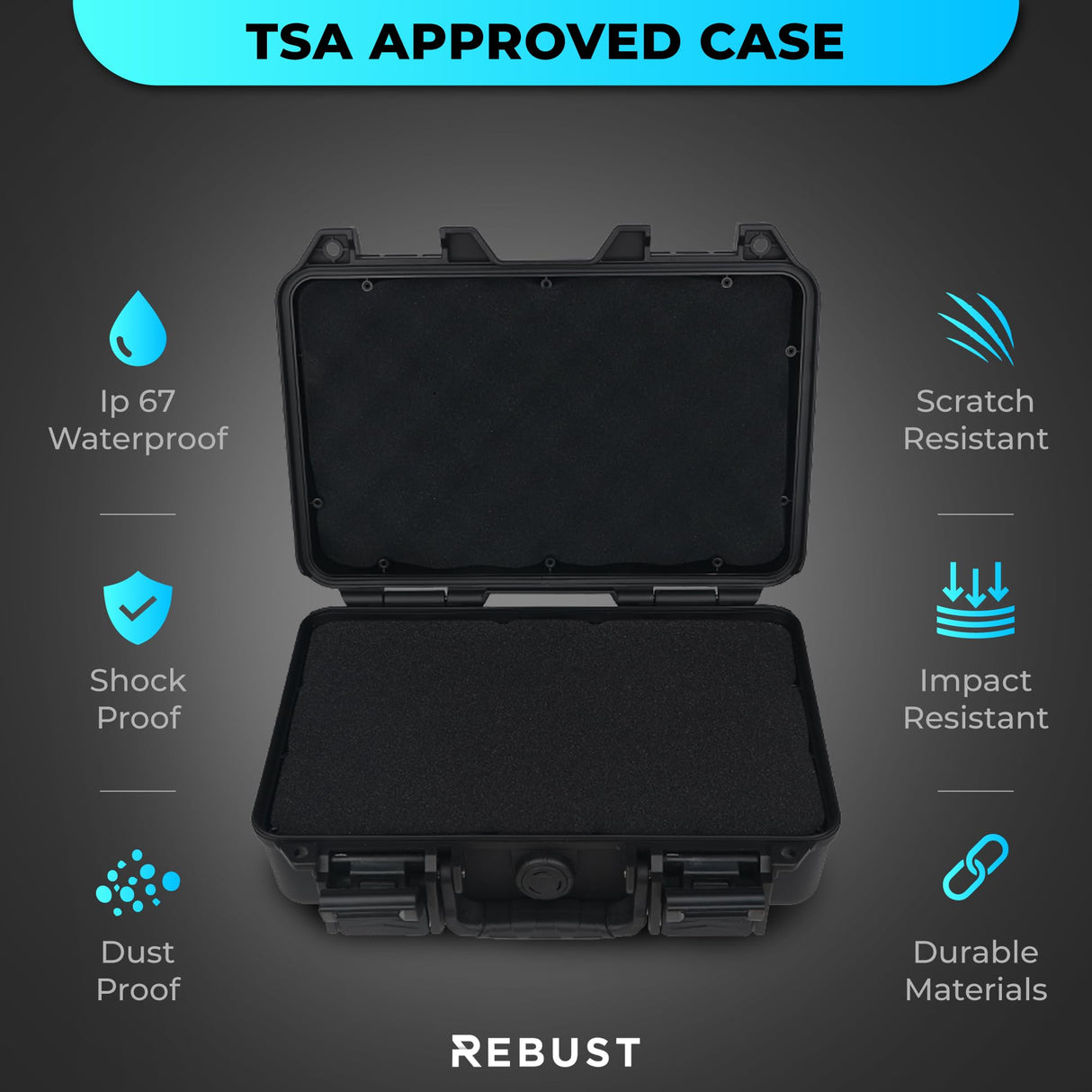 REBUST Lockable Gun Case- TSA Approved Firearm Travel Case with FREE TSA Lock- Hard Gun Safe for Handgun, Pistol, Revolver- Waterproof, Shockproof Gun Storage & Gun Carrying Case- 12.6x9.41x4.43 inch REBUST