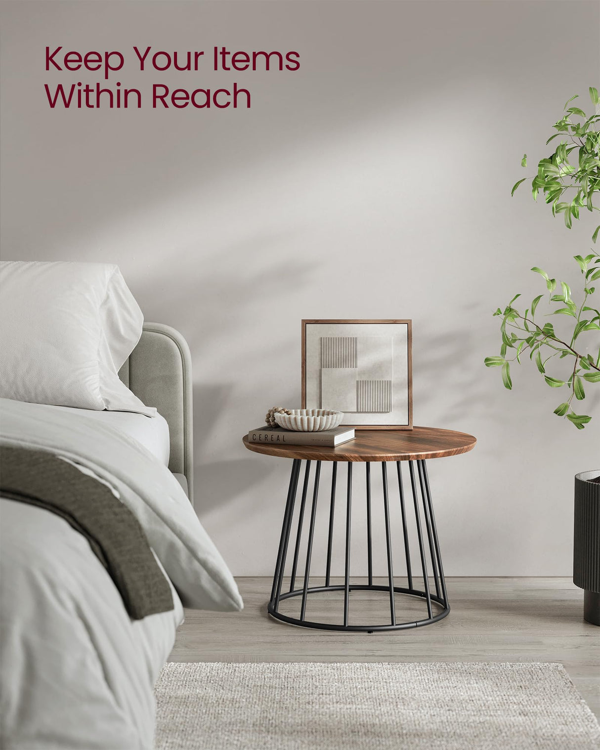 VASAGLE Round Coffee Tables, Set of 2, Modern Circle Side Tables with Steel Frame, for Living Room, Bedroom, Natural Walnut ULCT045K43 VASAGLE