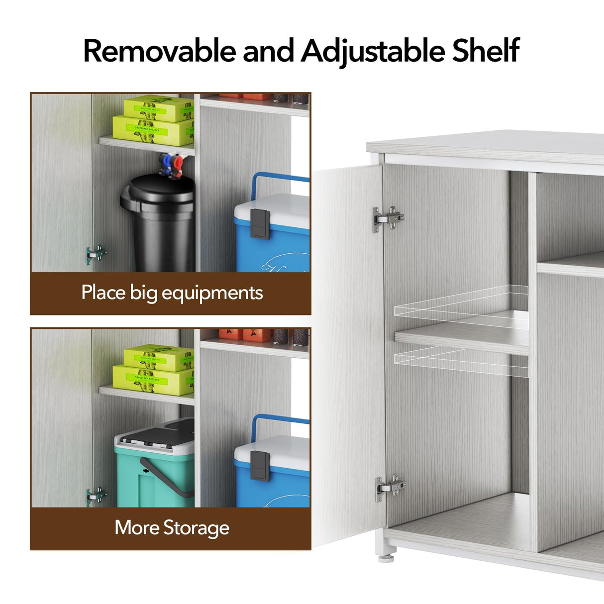 ZERDER Aquarium Stand with Power Outlets, Cabinet for Fish Tank Accessories Storage, Heavy Duty Metal Fish Tank Stand for Turtle Tank (White, 40-50 Gallons) ZERDER