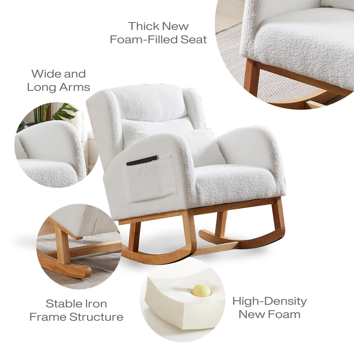 MYFUNSHOP Nursery Rocking Chair Glider – Classic Rocker with Comfortable Cushioning & Smooth Motion for Bedroom MYFUNSHOP