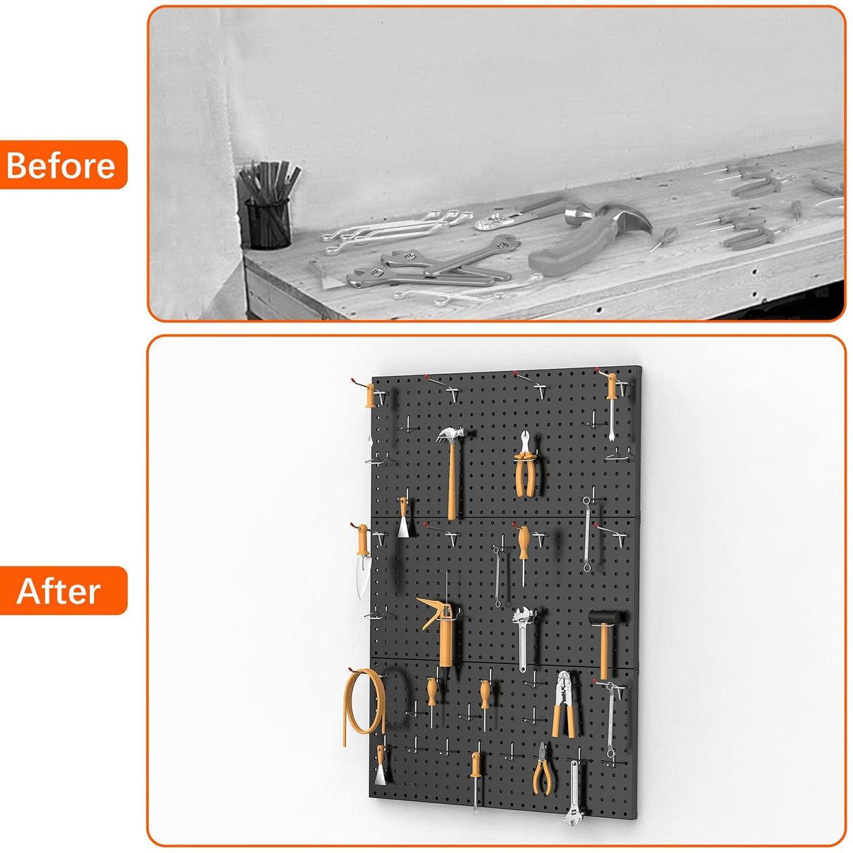 TORACK 3 PCS Metal Pegboard Panels for Wall Garage Utility Tools Storage Pegboard for Workbench, Shop, Modular Peg Board Tool Organizer Boards(Pack of 3, Black) TORACK