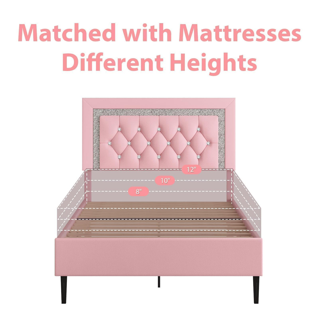 BarnFurin Twin Bed Frame with Tufted Button Headboard, Upholstered Platform Bed Frame with Diamond Design, Wood Slat Support, No Box Spring Needed, Easy Assembly, Pink BarnFurin