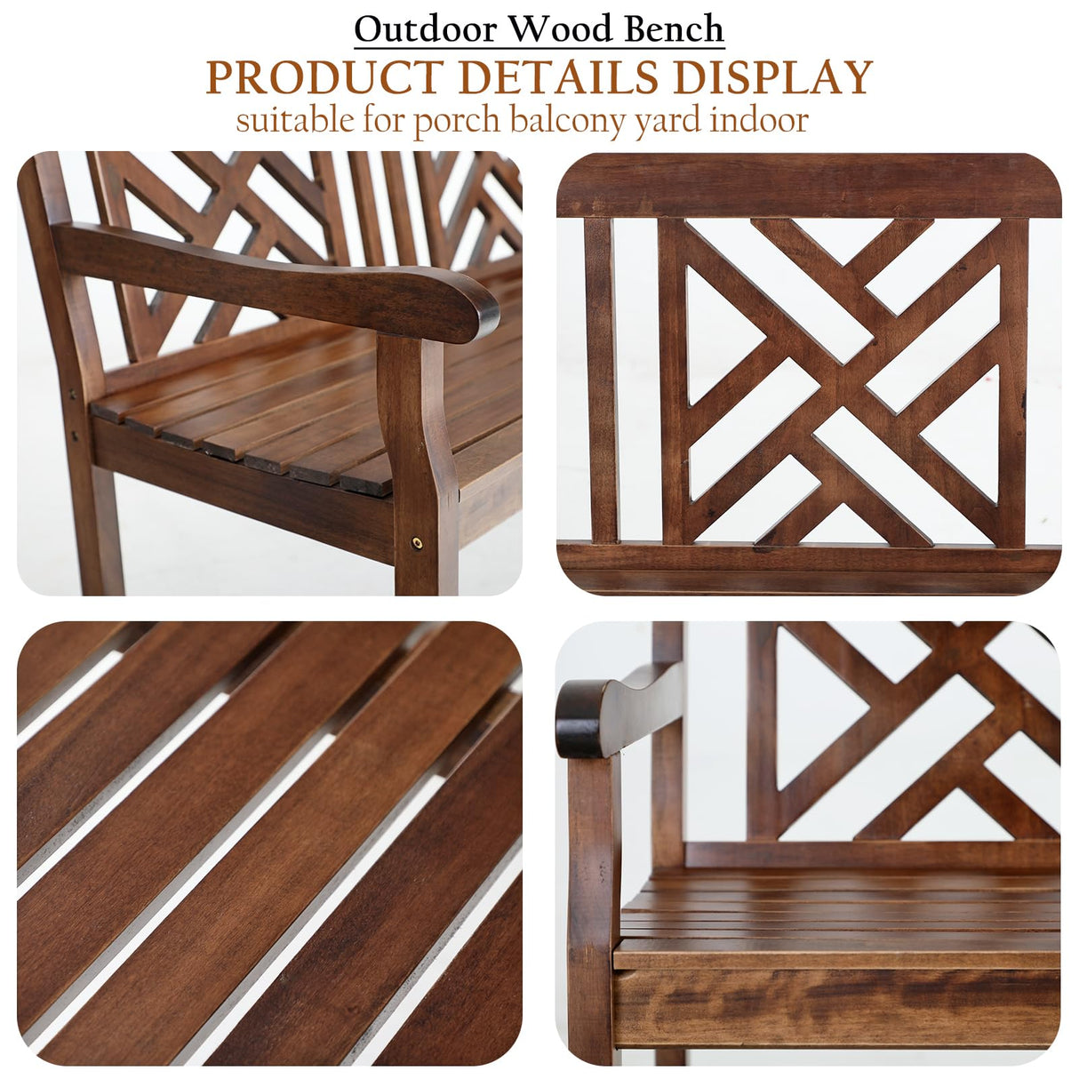Sophia & William Walnut Outdoor Garden Bench - 47" Weatherproof Wooden Patio Seating with Backrest Sophia & William