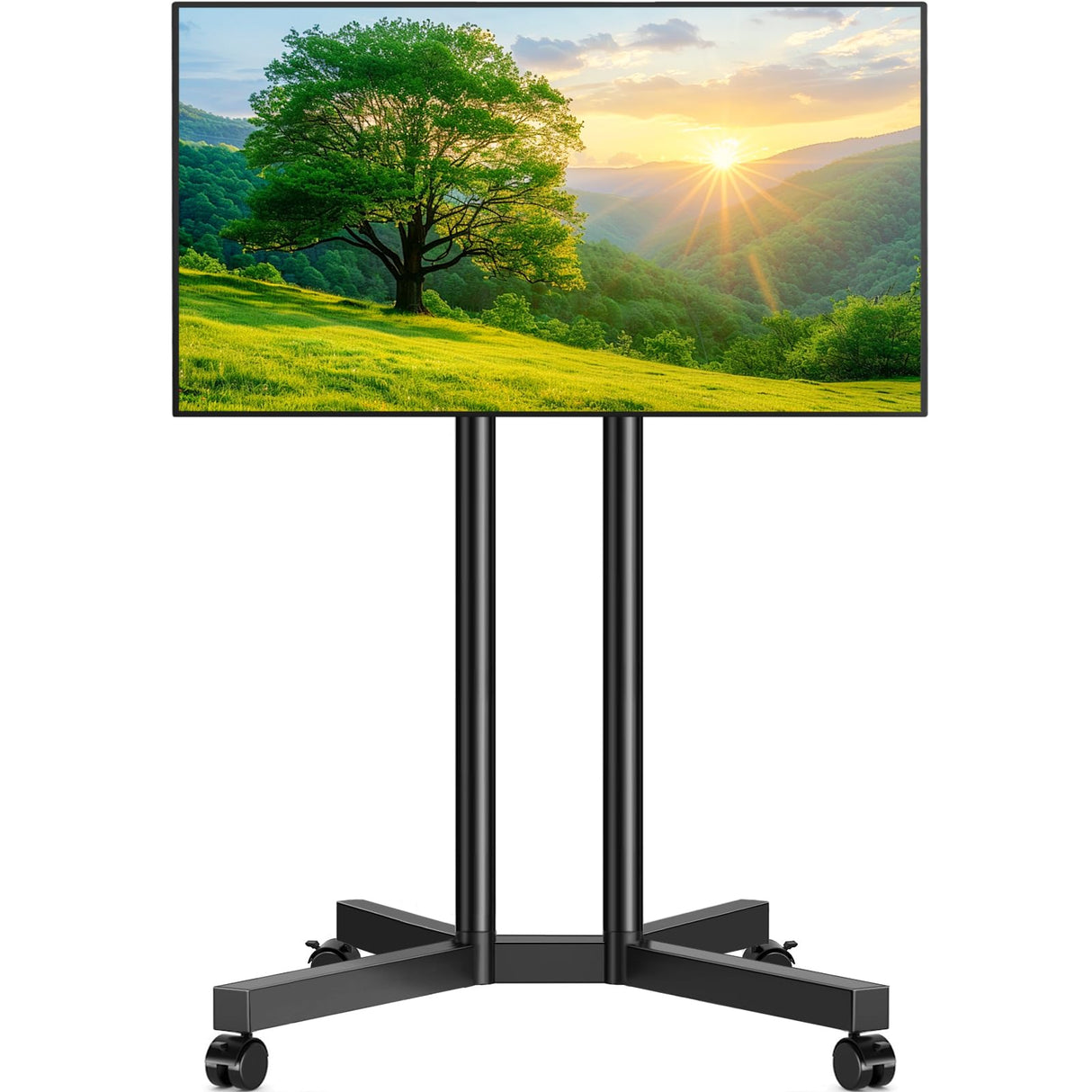 Rfiver Rolling TV Stand for 32-70 Inch TVs, Mobile TV Stand with Upgraded Wheels up to 88lbs, Height Adjustable Mobile TV Cart on Wheel, Portable TV Stand for Bedroom, Living Room, Home, Office Rfiver