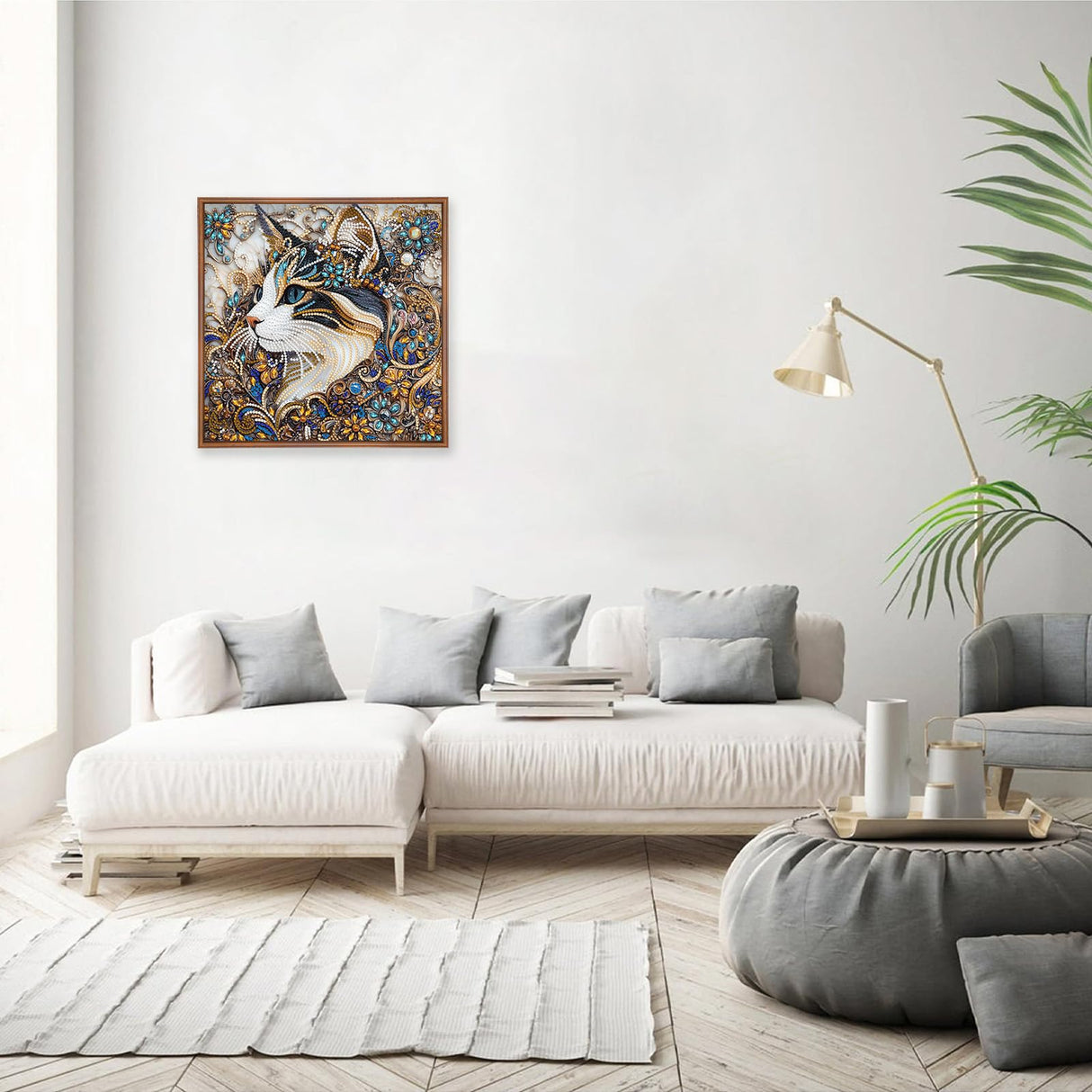 MEIYUDA Cat Diamond Painting Kits for Adults, 5D Flower Cat Special Shape Diamond Art Kits for Adult Beginners, DIY Diamond Art Crystal Rhinestones for Home Walls Decor 12x12inch MEIYUDA