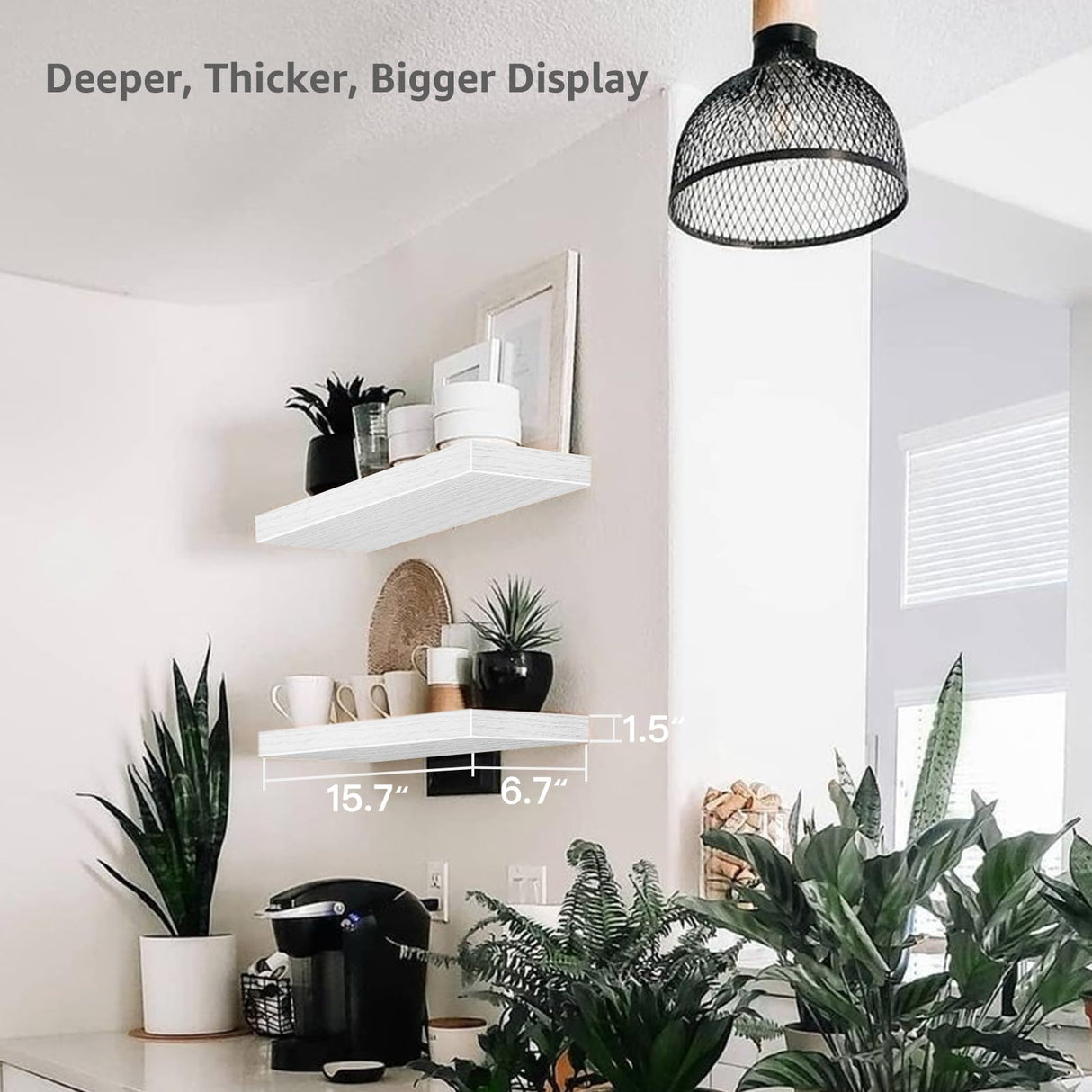 QEEIG Bathroom Floating Shelves for Wall - 15.7" Wall Mounted Shelf Over Toilet Farmhouse Home Decor Display Bookshelf Small 15.7 x 6.7 inch Set of 2, White (008-40W) QEEIG