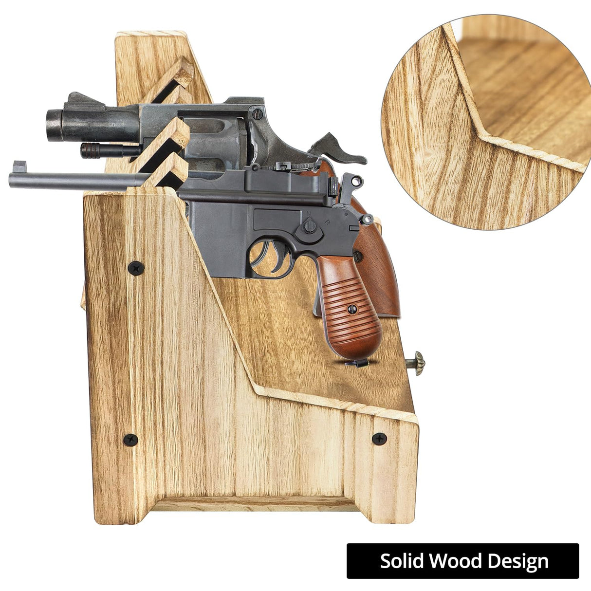 QWORK Wood Pistol Rack Gun Safe - Handgun Rack for Gun Cabinet Storage, with Additional Magazine and Bullet Storage Drawer, 12.2" x 7.6" x 8.5", Pistol Rack Holder, Gun Rack Organizer QWORK