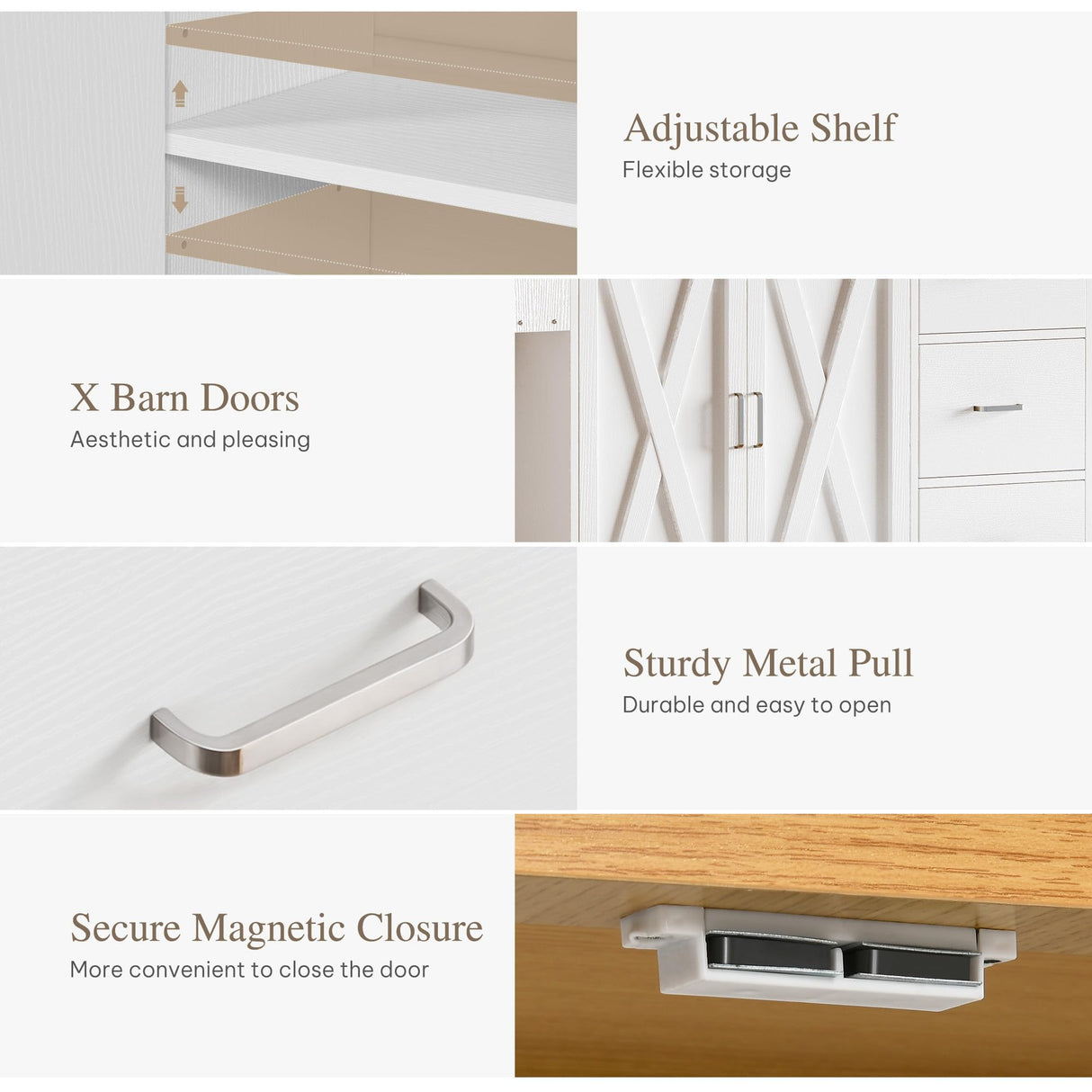 DWVO Farmhouse Bakers Rack with Power Outlet and LED Light, 53 inch Coffee Bar Cabinet Station with Storage, Microwave Stand on Wheels, with Wine Racks, Shelves, Goblet Holder and 14-S Hooks (White) DWVO