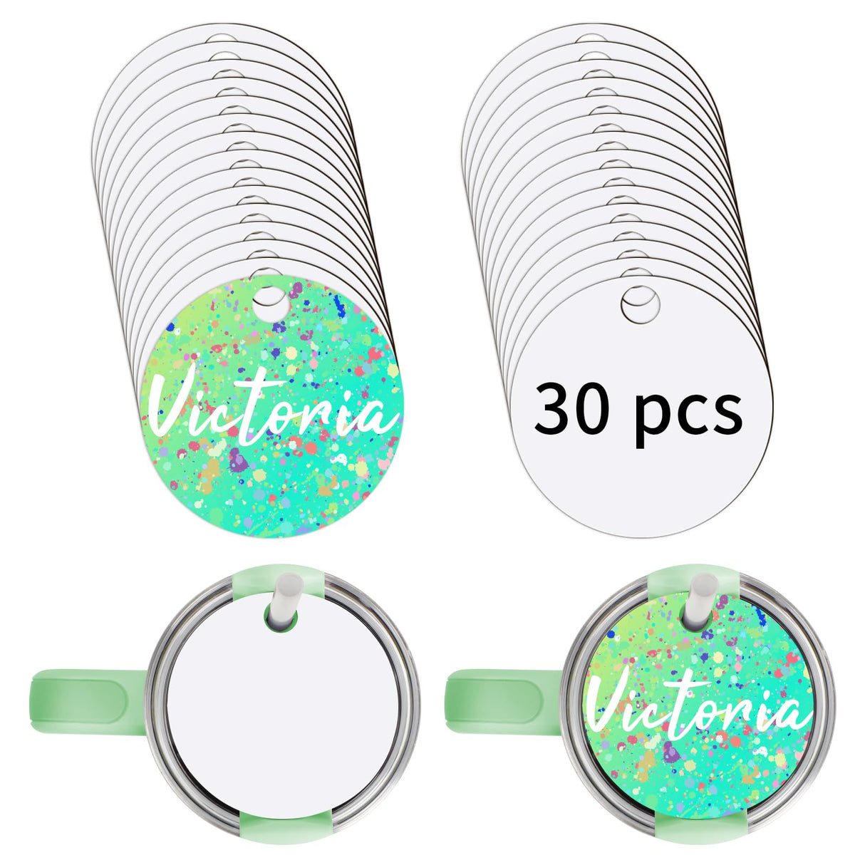 CraftPanel 30 PCS Sublimation Hardboard Name Plates Blanks for Stanley 40oz Cup Accessories Custom Name Tag, Sublimation Tumbler Lid Topper MDF Blank Tumbler Nameplates(Round 3.14") CraftPanel