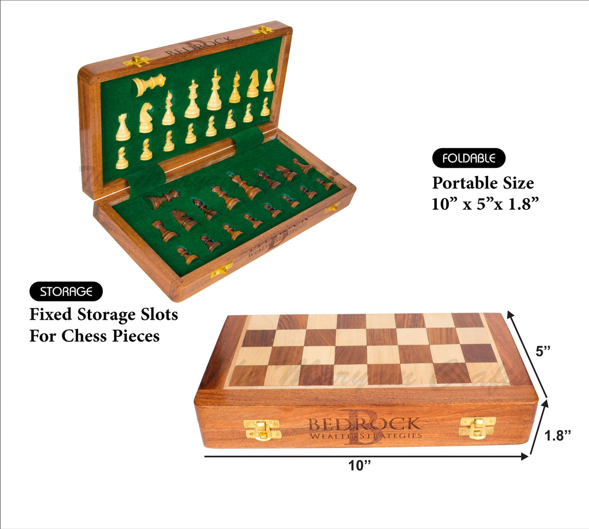 Personalized Wooden Foldable Magnetic Chess Set with 2 Extra Queen | Chessmen Storage Slots, Beginner Chess Set for Adults (Personalized, 10 inches) The Maryam Crafts