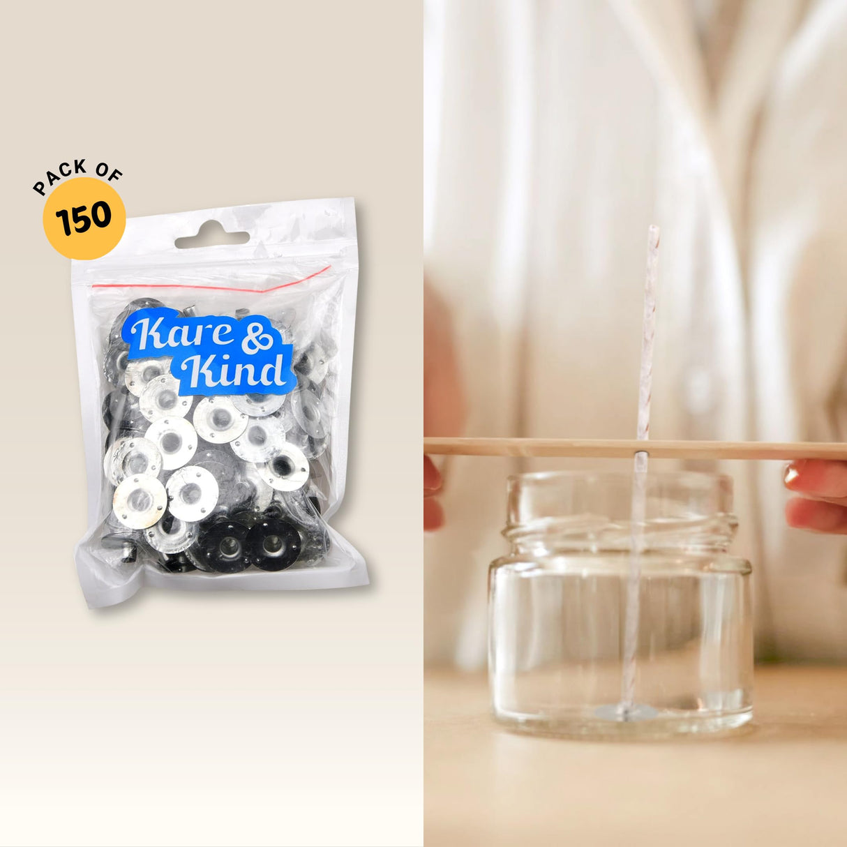 150pcs Metal Candle Wick Sustainer Tabs - Kare & Kind® retail packaging Kare & Kind
