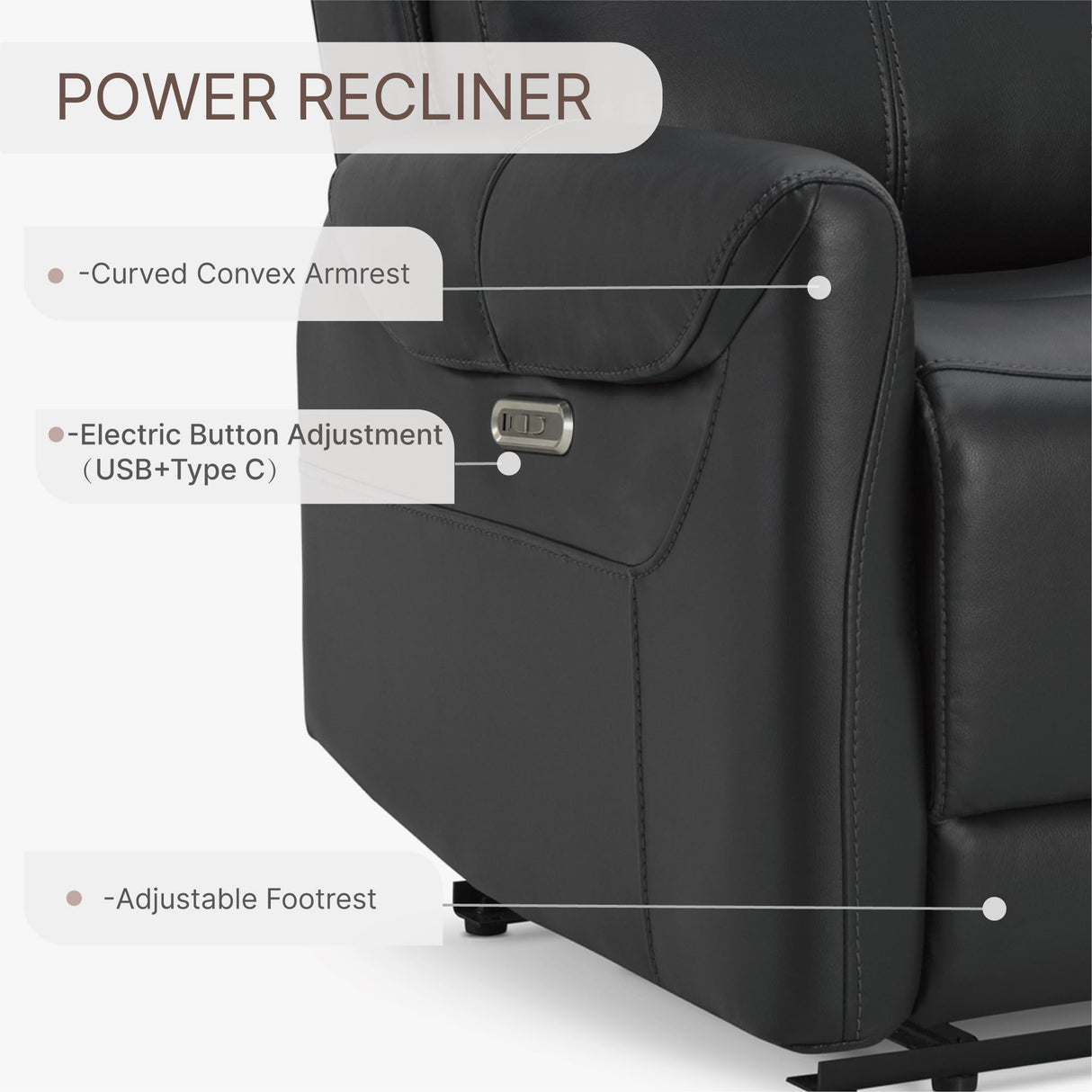 KISLOT Leather Recliner Chair for Adults Wall Hugger RV Recliner with USB Charging Ports Electric Power Reclining Sofa for Living Room Home Theater Seating Bedroom KISLOT