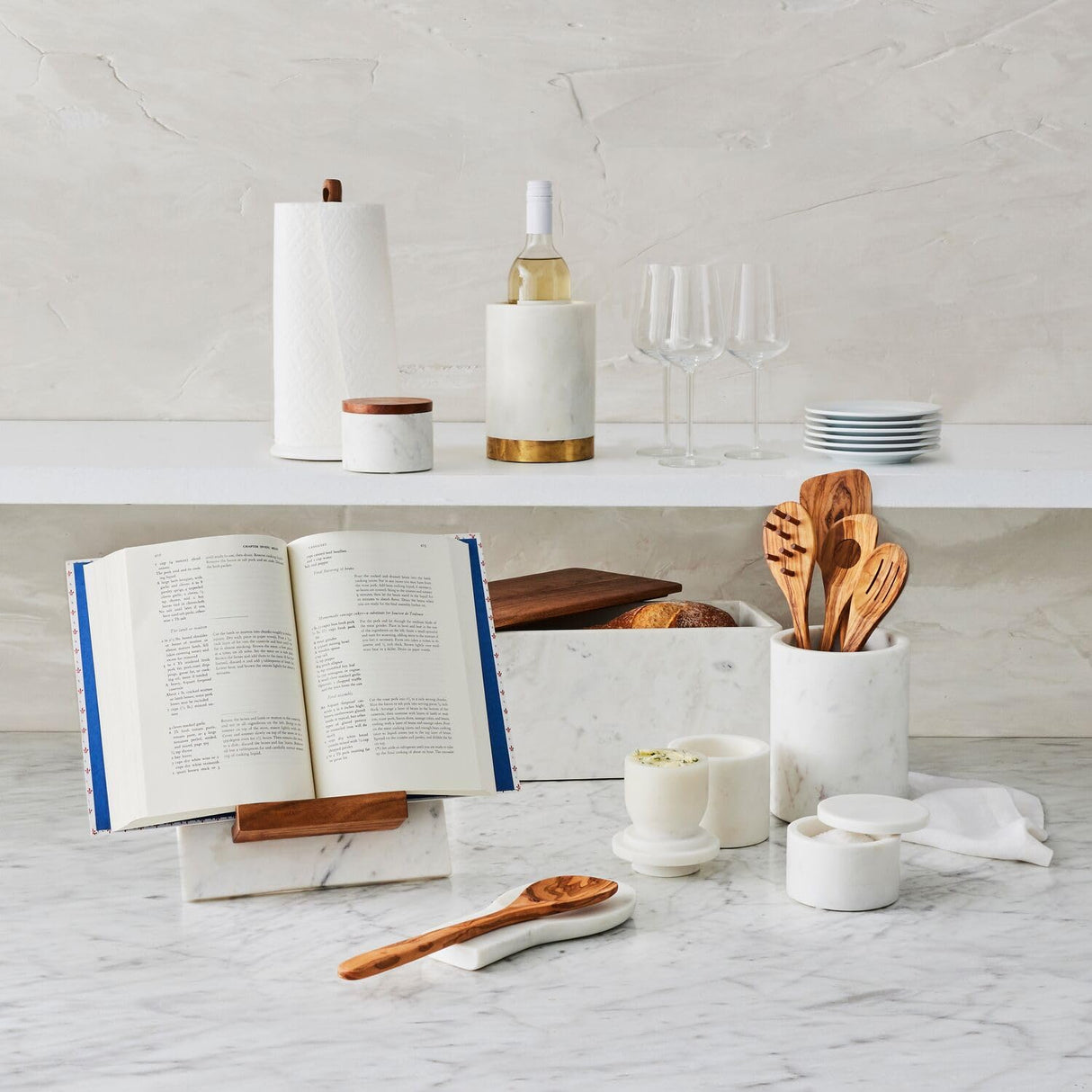 Sur La Table Marble & Acacia Bread Box, White Sur La Table