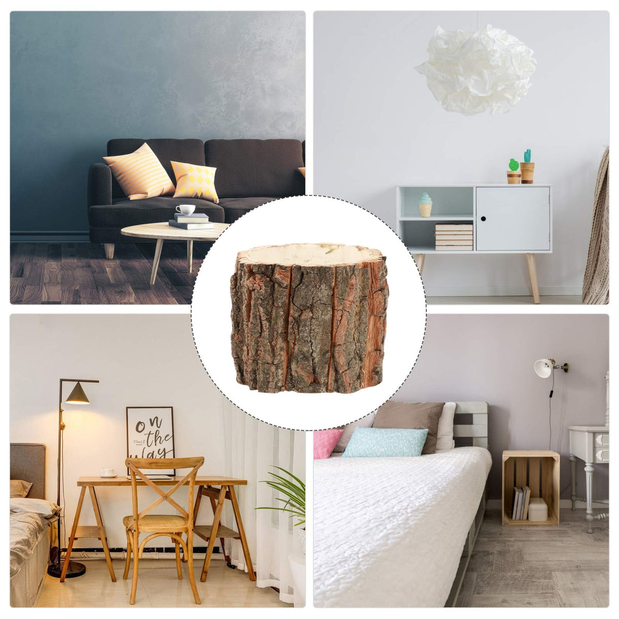 Wood Flower Pot Tree Stump Planter Artificial Plants Wood Vase Natural Wood Flower Pot Rustic Bark Planter Wood Farmhouse Decoration Healeved