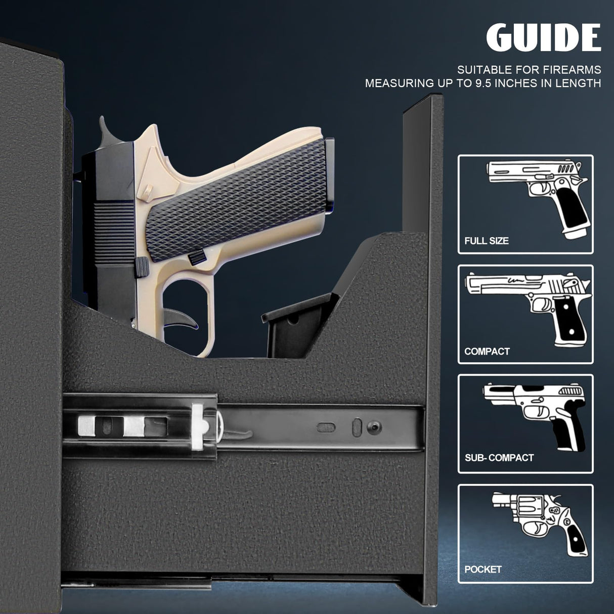 Slider Hidden Handgun Safe, Biometric Fingerprint Smart Pistol Safe for Nightstand, Desk, Bedside - Auto Sliding Door- Fingerprint, PIN Code, KEY Access (Classic) VoleStay