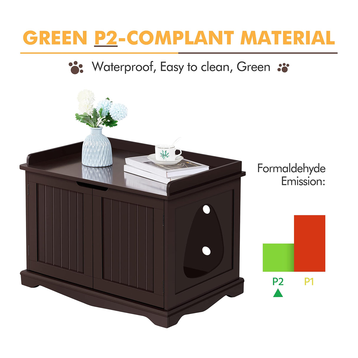 Yaheetech Cat Litter Box Enclosure, Hidden Cat Washroom Wooden Cat Litter Cabinet Indoor Cat Litter Box Furniture, Decorative Pet Side Table, Storage Bench for Large Cat Kitty, Espresso Yaheetech