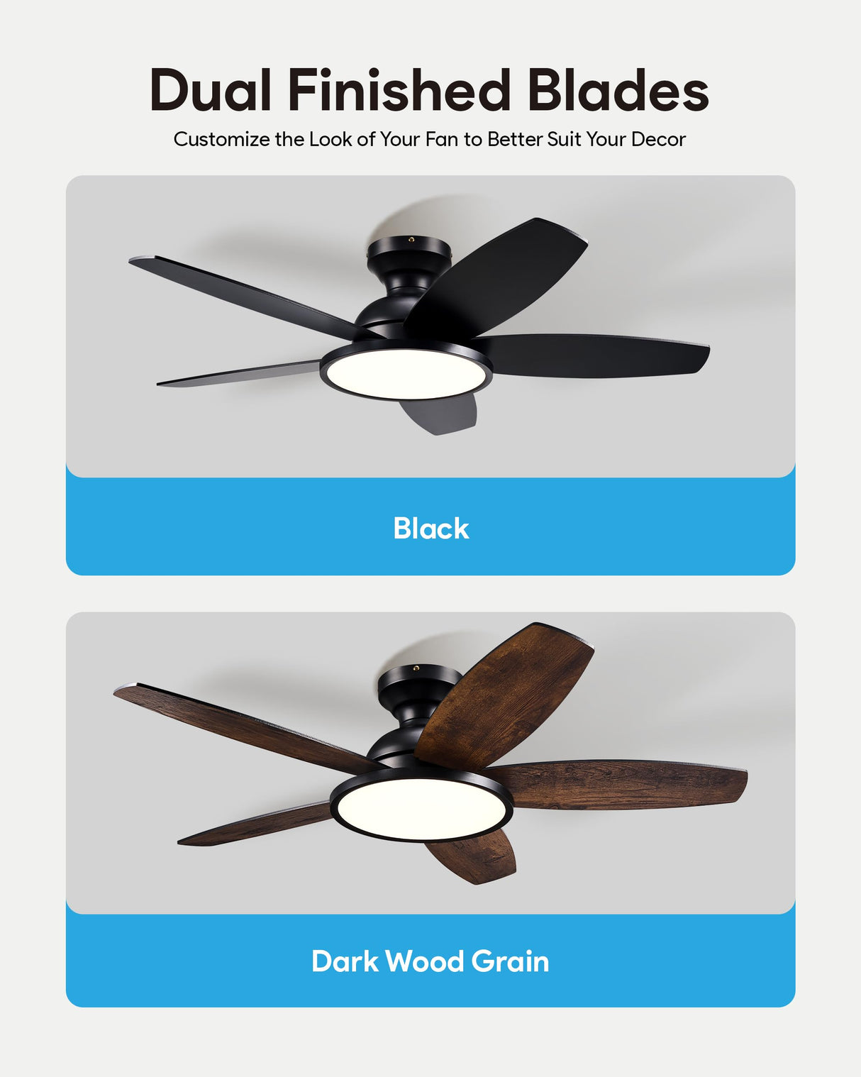 VONLUCE Ceiling Fans with Lights, 42 Inch Ceiling Fan and Remote, Full-spectrum LED Light, 3CCT, 6-Speeds Noiseless Reversible DC Motor, Modern Flush Mount Ceiling Fan for Farmhouse Bedroom Indoor VONLUCE