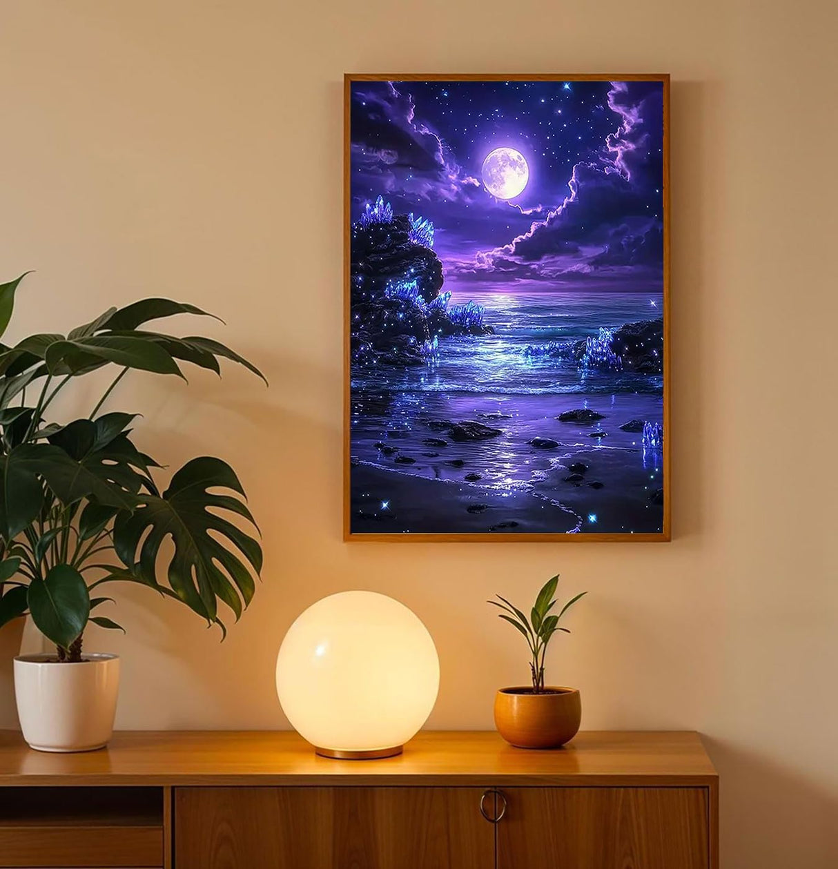 5D Purple Moonlight Beach Diamond Art Kits for Adults,Full Round Drill Diamond Painting Kits for Beginners Full Moon Seaside ,DIY Gem Art and Crafts Paint by Diamonds Crystal,Home Wall Decor 12X16Inch SJDIYSTORE