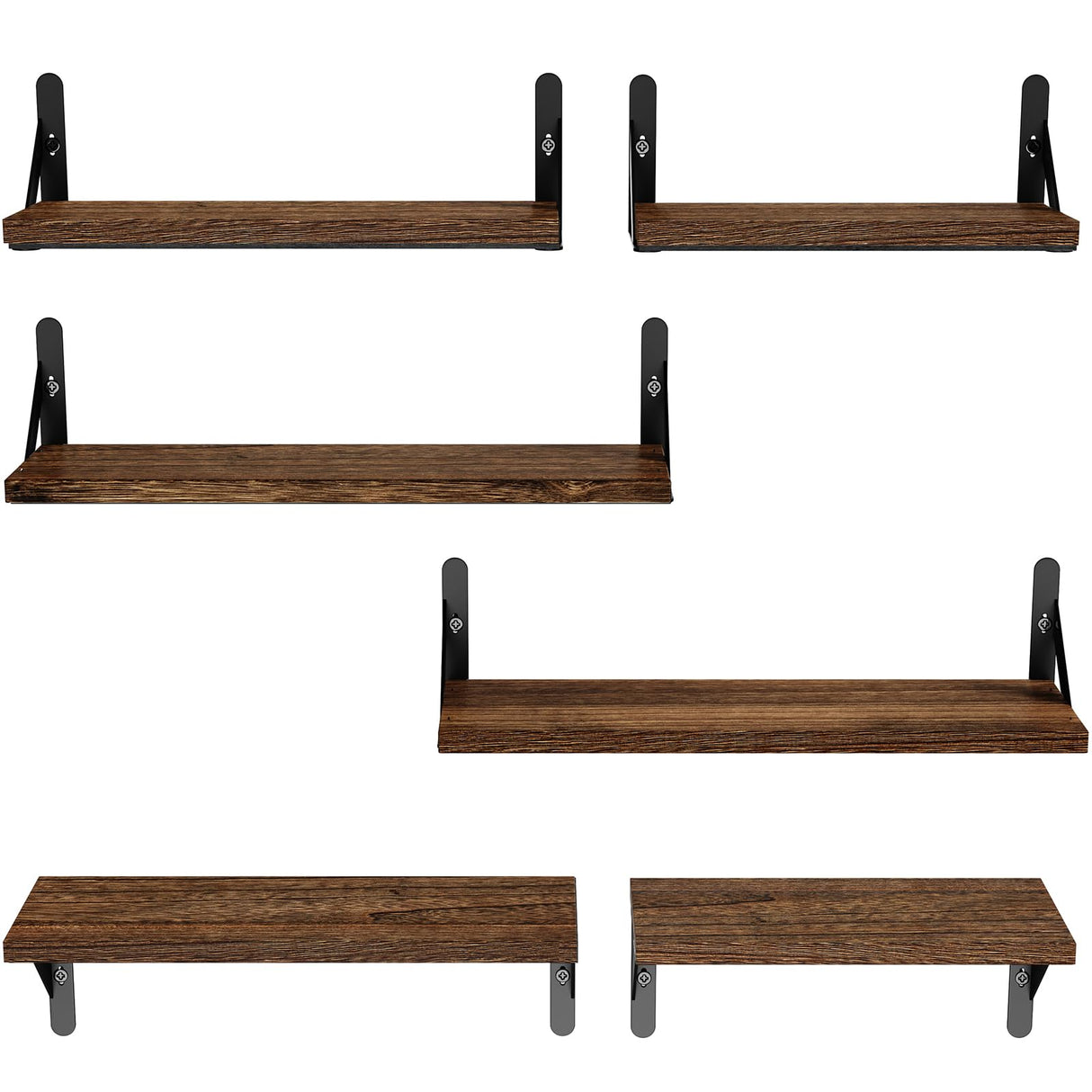 AMADA HOMEFURNISHING Wall Shelves Set of 6, Wood Floating Shelves for Wall Decor, Rustic Farmhouse Wall Shelves for Bedroom, Bathroom Shelves for Wall Storage, Book Shelves for Living Room, Brown AMADA HOMEFURNISHING