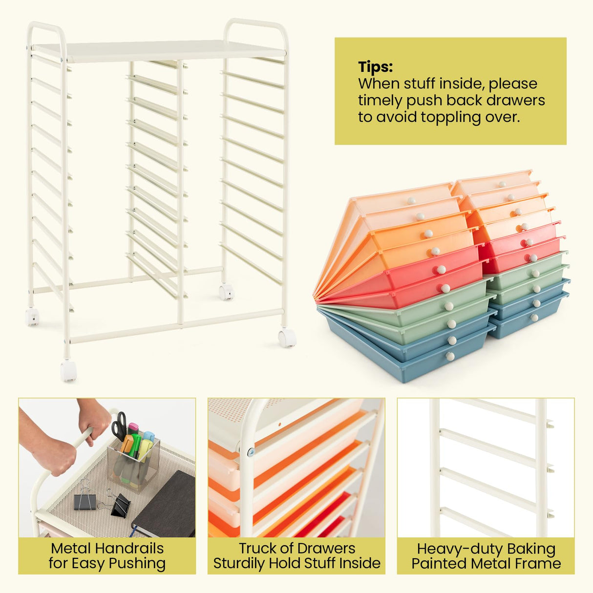 Giantex 20 Drawers Rolling Cart, Mobile Storage Drawer Cart, Classroom Organizer Cart for Office School Supplies Teacher Tools Scrapbook Paper Craft Small Printer, Utility Cart on Wheels, Macaron Giantex