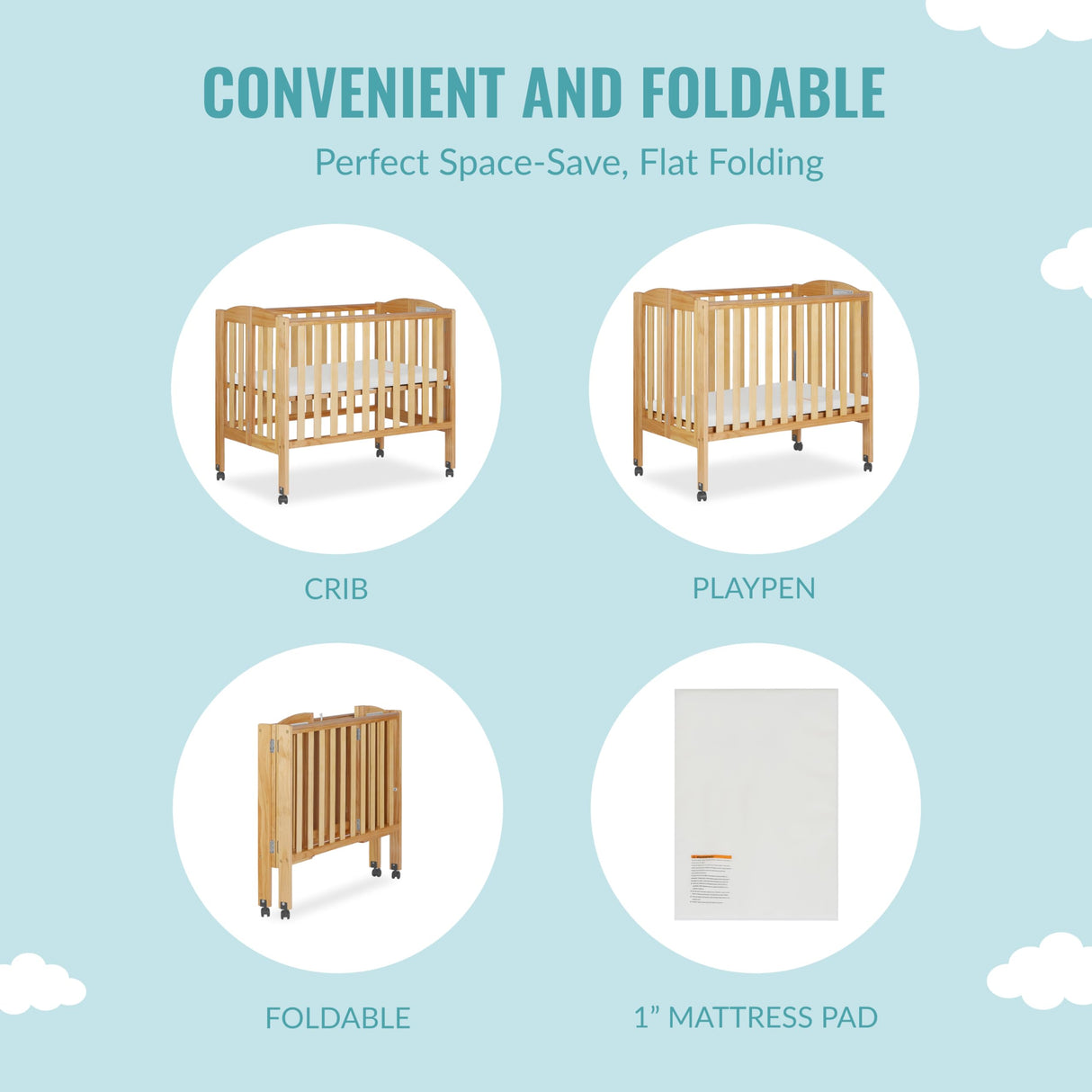 Dream On Me 2 in 1 Portable Folding Stationary Side Crib in Natural, Greenguard Gold Certified , 40x26x38 Inch (Pack of 1) Dream On Me