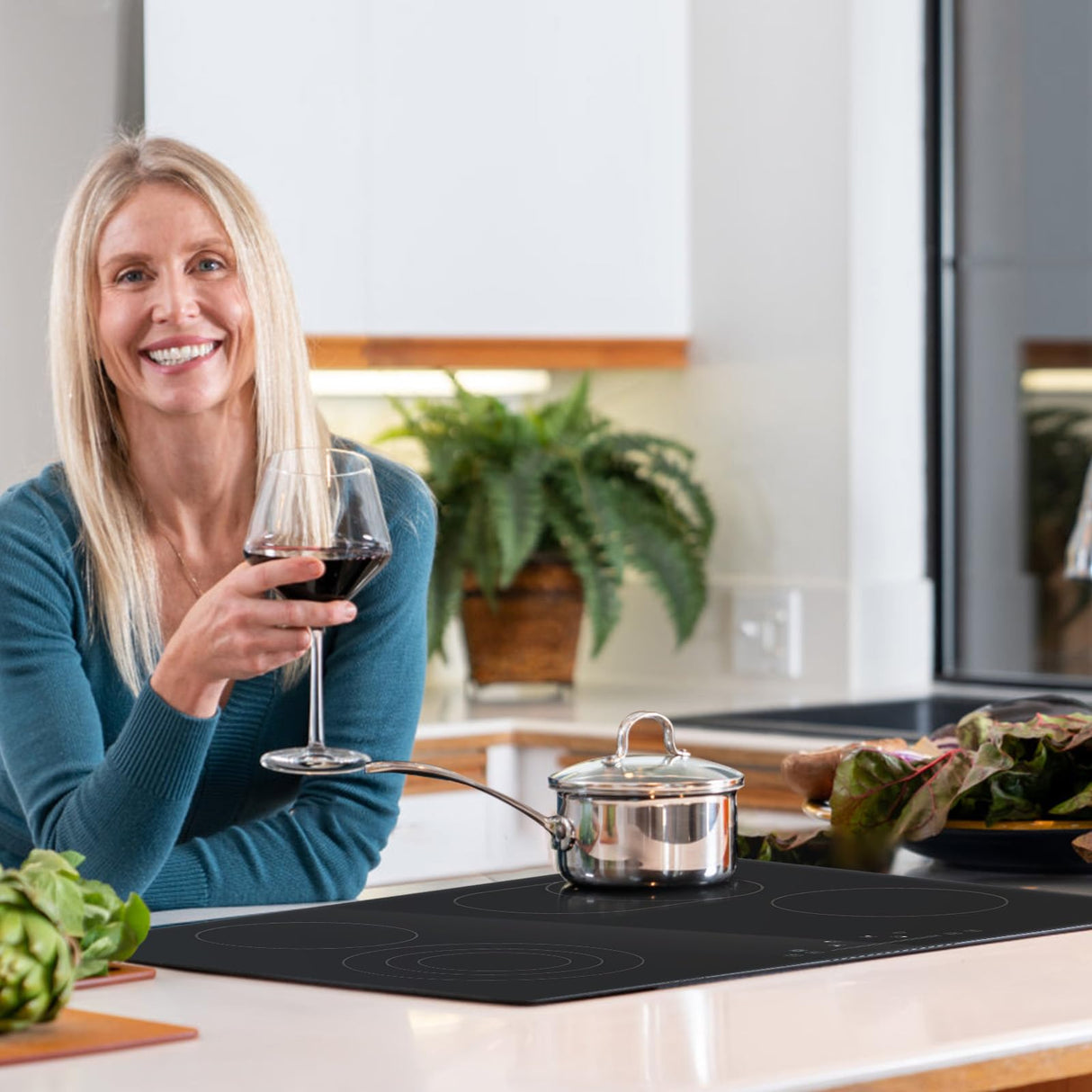 VEVOR Built in Electric Stove Top, 30 inch 4 Burners, 240V Glass Radiant Cooktop with Sensor Touch Control, Timer & Child Lock Included, 9 Power Levels for Simmer Steam Slow Cook Fry VEVOR