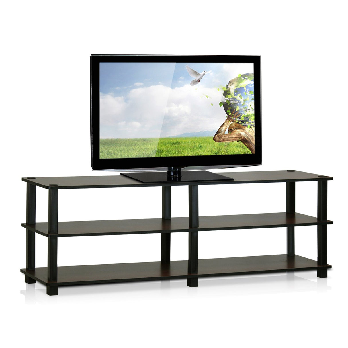 Furinno Turn-S-Tube No Tools 3-Tier Entertainment TV Stands, Dark Brown and Black, Square Corner/Wide Furinno