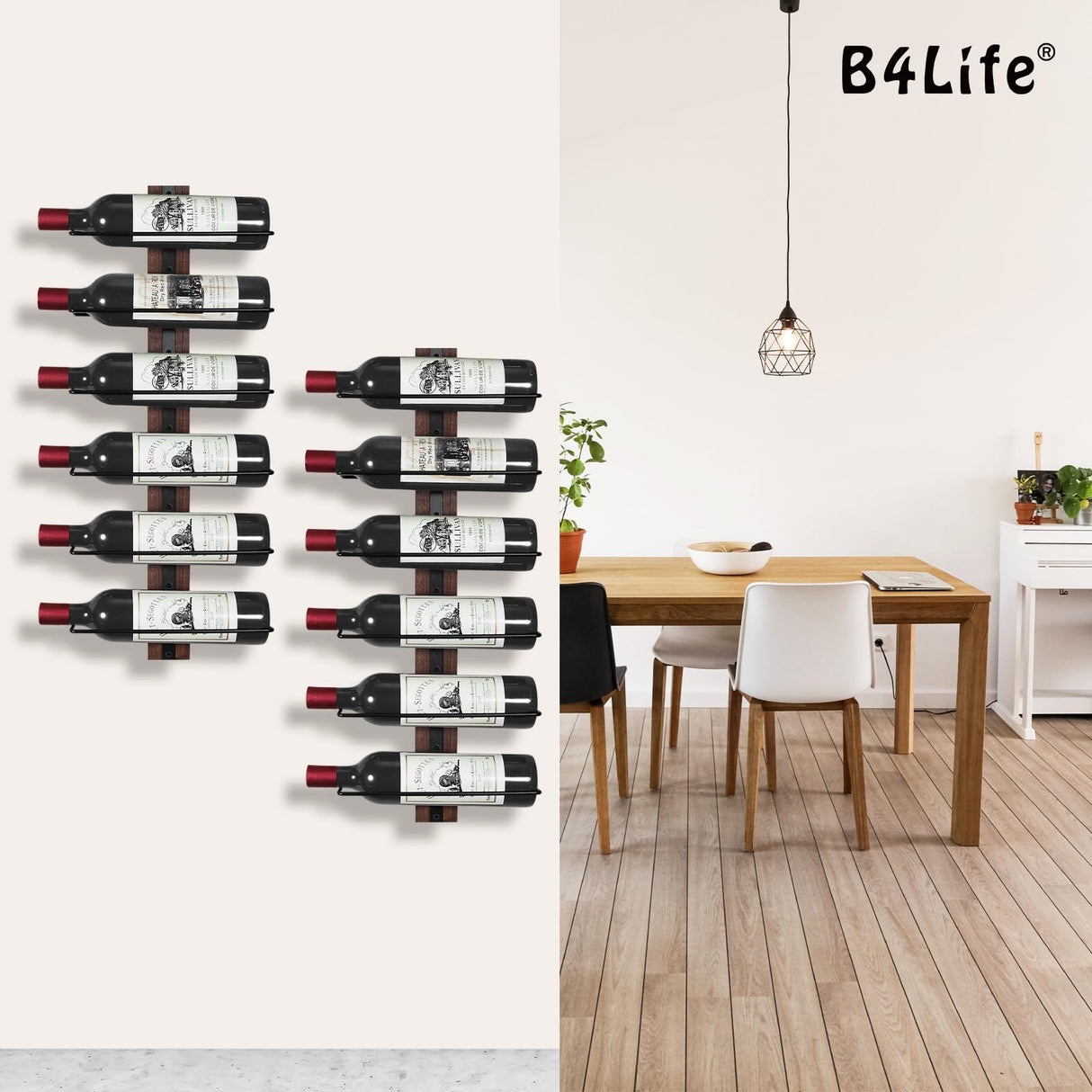 B4Life Wine Rack Wall Mounted for 12 Wine Bottles Wall Wine Rack Wood Wine Racks for Wall, Wine Holder Wall Mounted Wine Bottle Racks for Kitchen, Dining Room, Bar B4Life