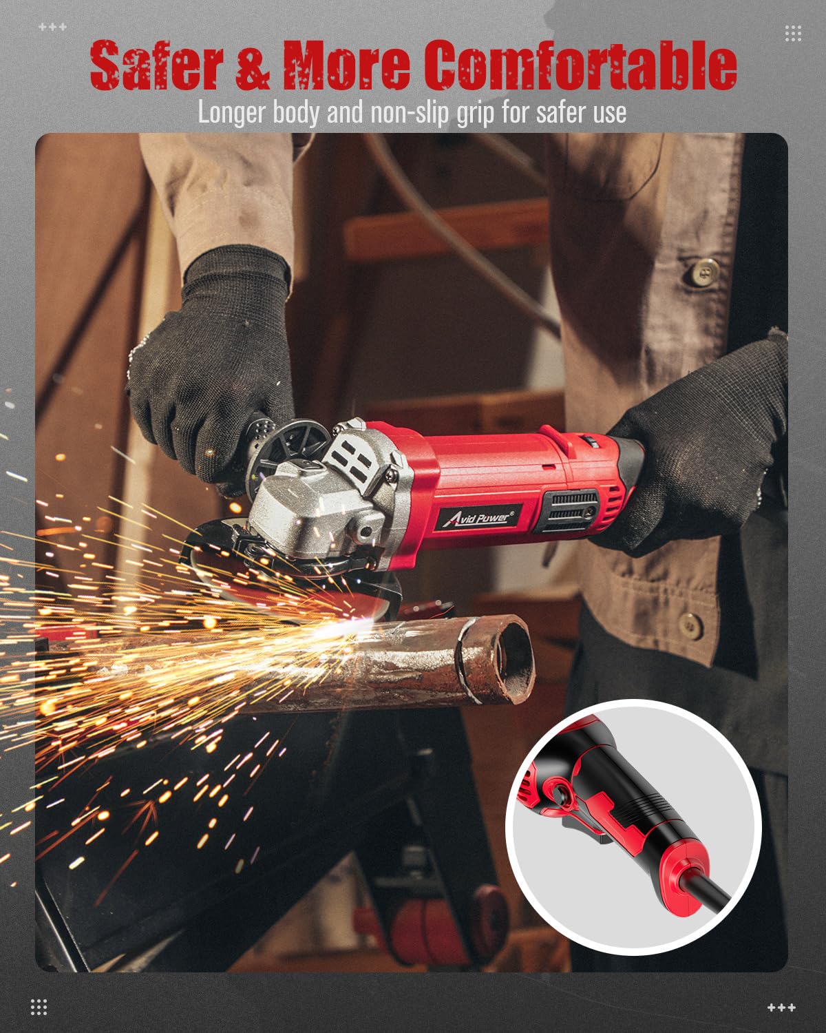 AVID POWER Angle Grinder 4-1/2 Inch 8.0 Amp 1000W Electric Grinder Tool 7-Variable-Speed Metal Grinder, 11,500 RPM, Paddle Switch with Lock-on Button, Cutting & Grinding Wheels and Side Handle AVID POWER