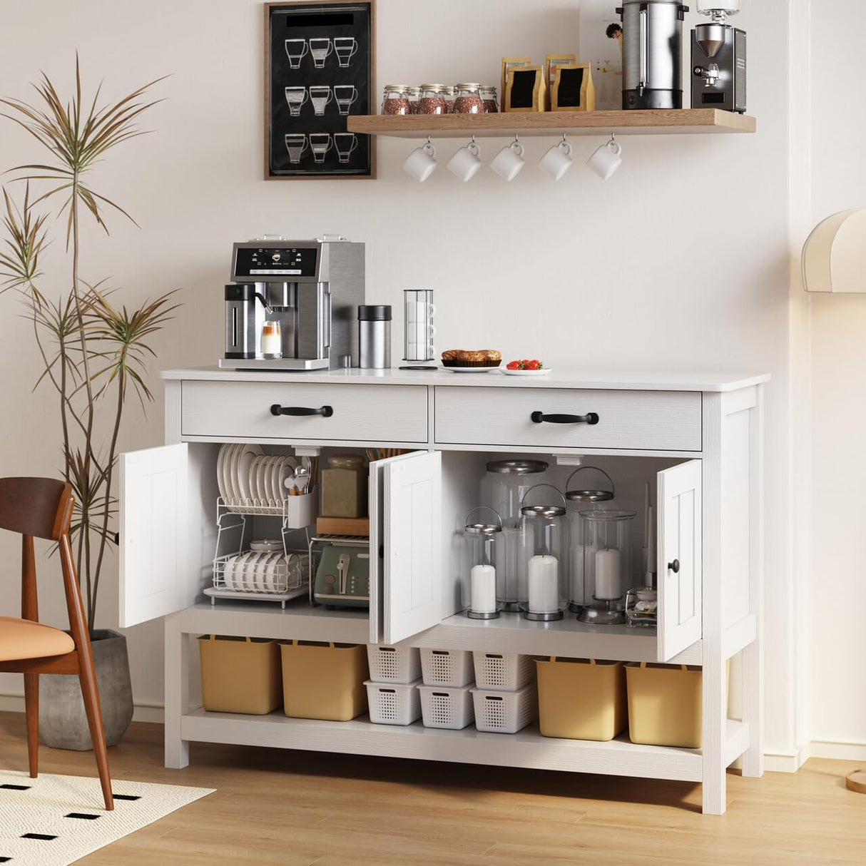 Gizoon 47'' Buffet Sideboard Cabinet with Storage, Modern Farmhouse Coffee Bar with 2 Drawers and Doors, Entryway Table with Shelf for Living Room, Kitchen and Hallway Gizoon