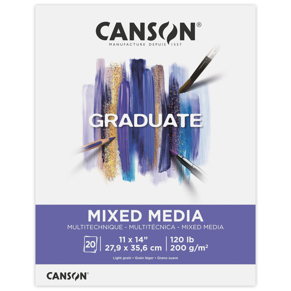 Canson Graduate Mixed Media Pad, Foldover, 11x14 inch, 20 Sheets | Artist Paper for Adults and Students - Watercolors, Mixed Media, Markers and Art Journaling Canson
